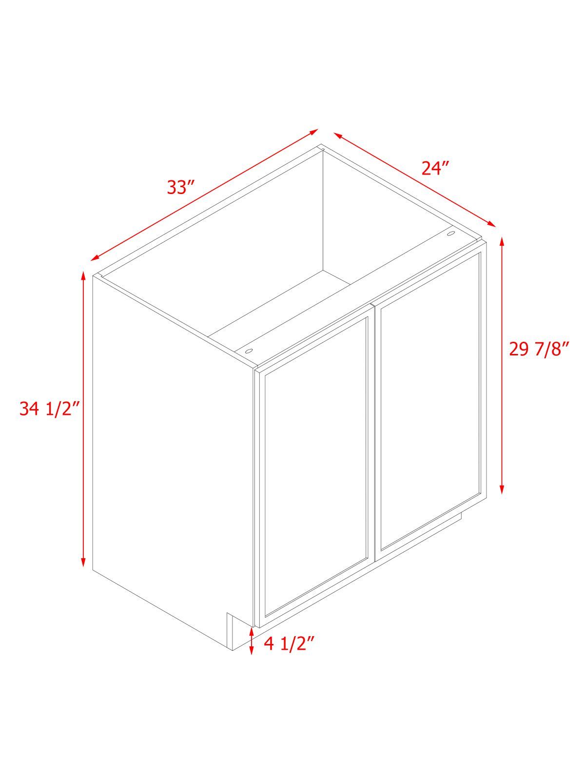 Slim White Shaker - 33"W Full-Height Door Base Cabinet 2-Doors 1-Adjustable Shelf