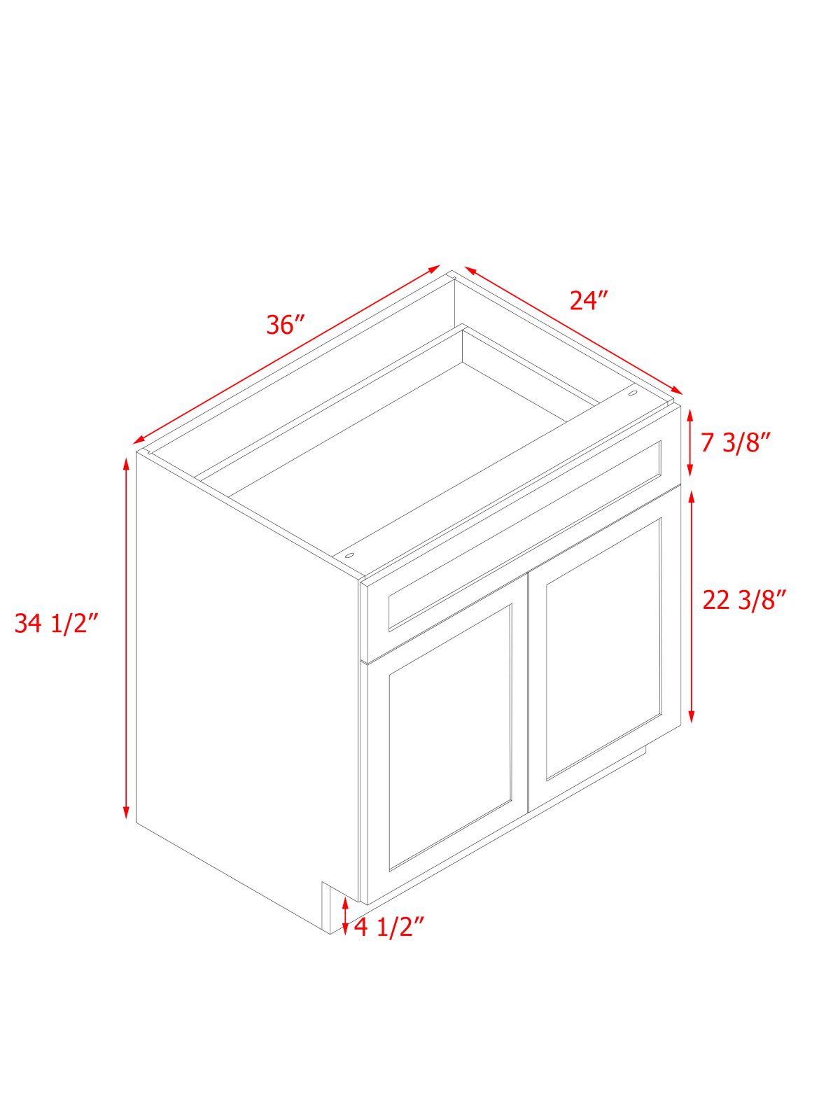 White Shaker - 36"W Standard Base Cabinet 2-Doors 1-Drawer 1-Adjustable Shelf