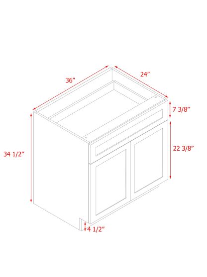White Shaker - 36"W Standard Base Cabinet 2-Doors 1-Drawer 1-Adjustable Shelf