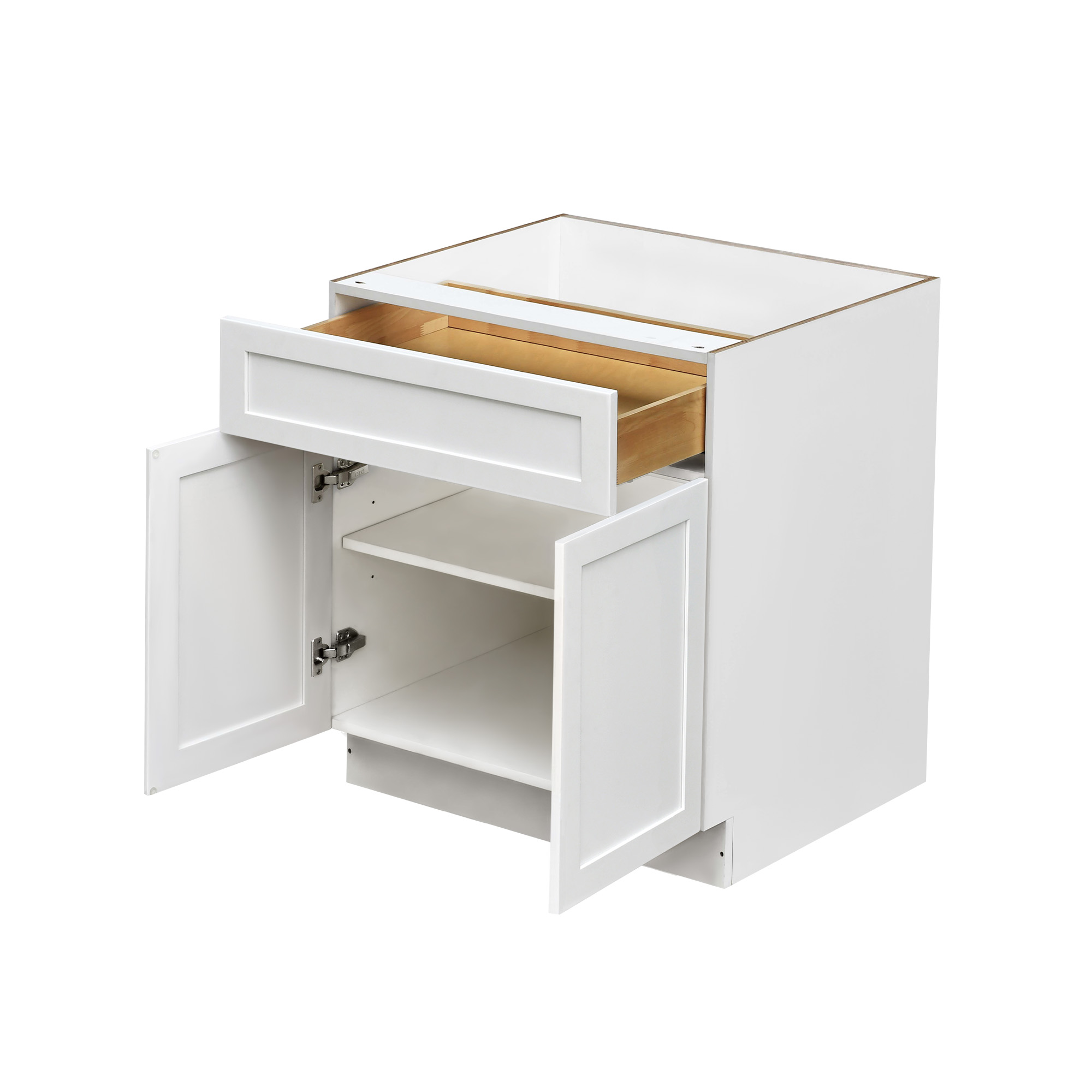 White Shaker - 36"W Standard Base Cabinet 2-Doors 1-Drawer 1-Adjustable Shelf