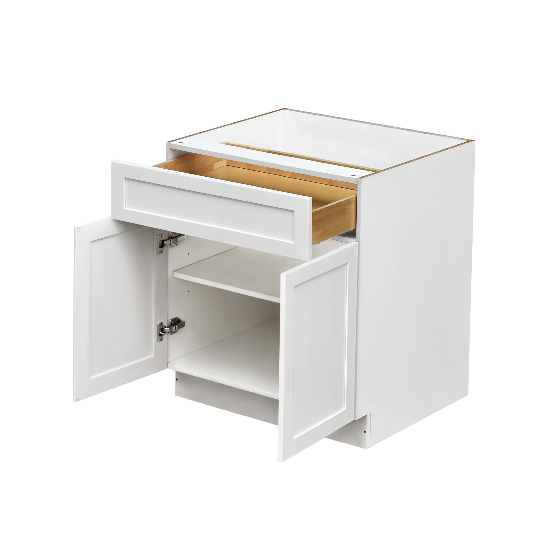 White Shaker - 36"W Standard Base Cabinet 2-Doors 1-Drawer 1-Adjustable Shelf
