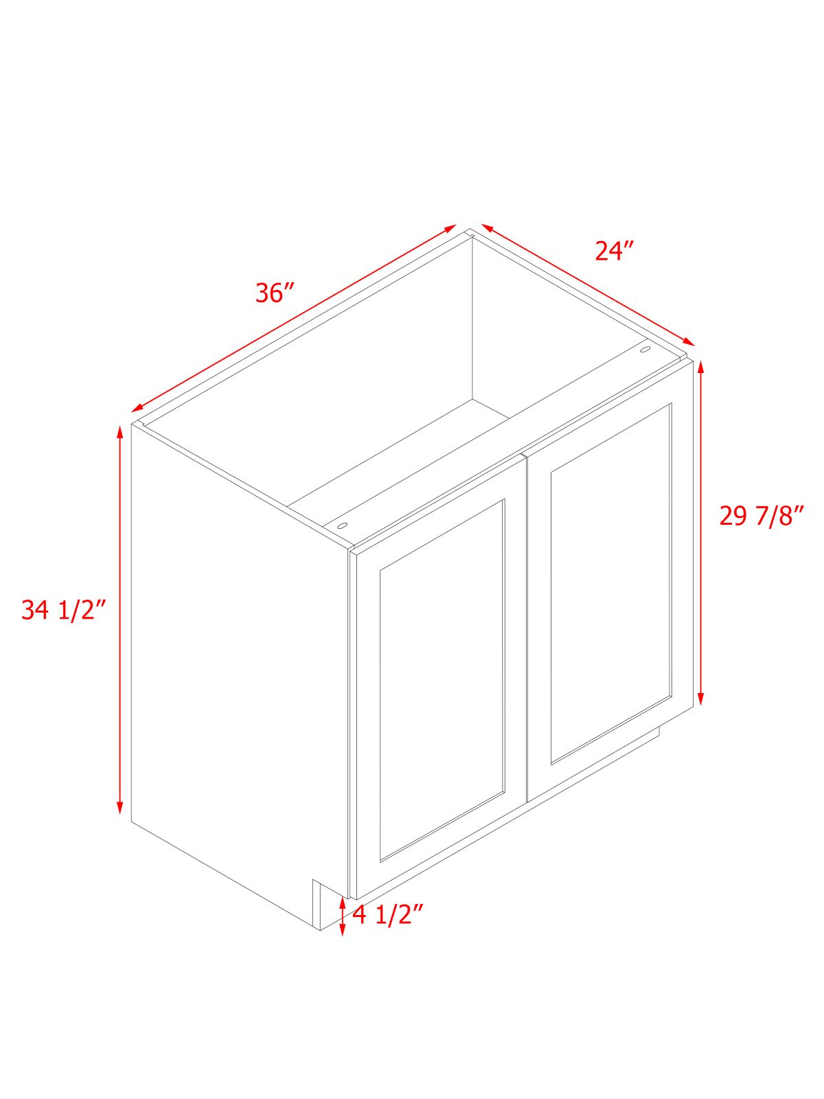 White Shaker - 36"W Full-Height Door Base Cabinet 2-Doors 1-Adjustable Shelf