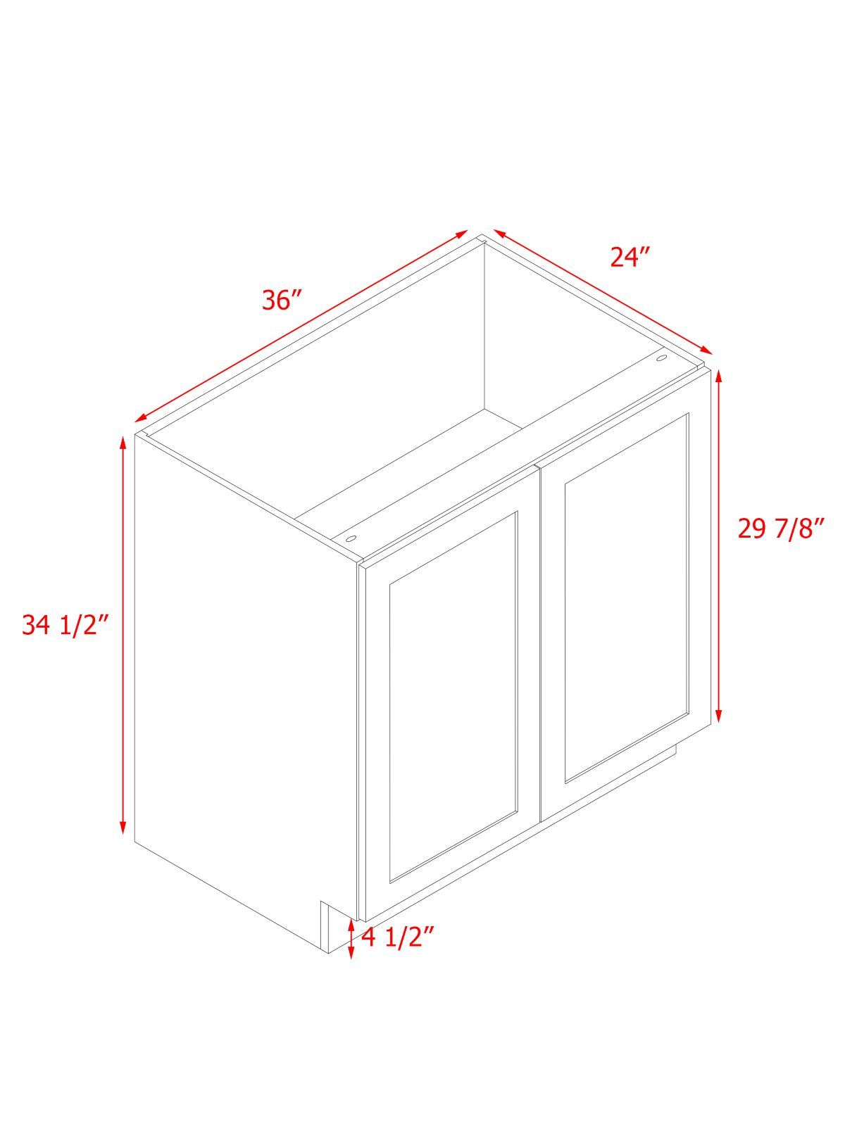 White Shaker - 36"W Full-Height Door Base Cabinet 2-Doors 1-Adjustable Shelf