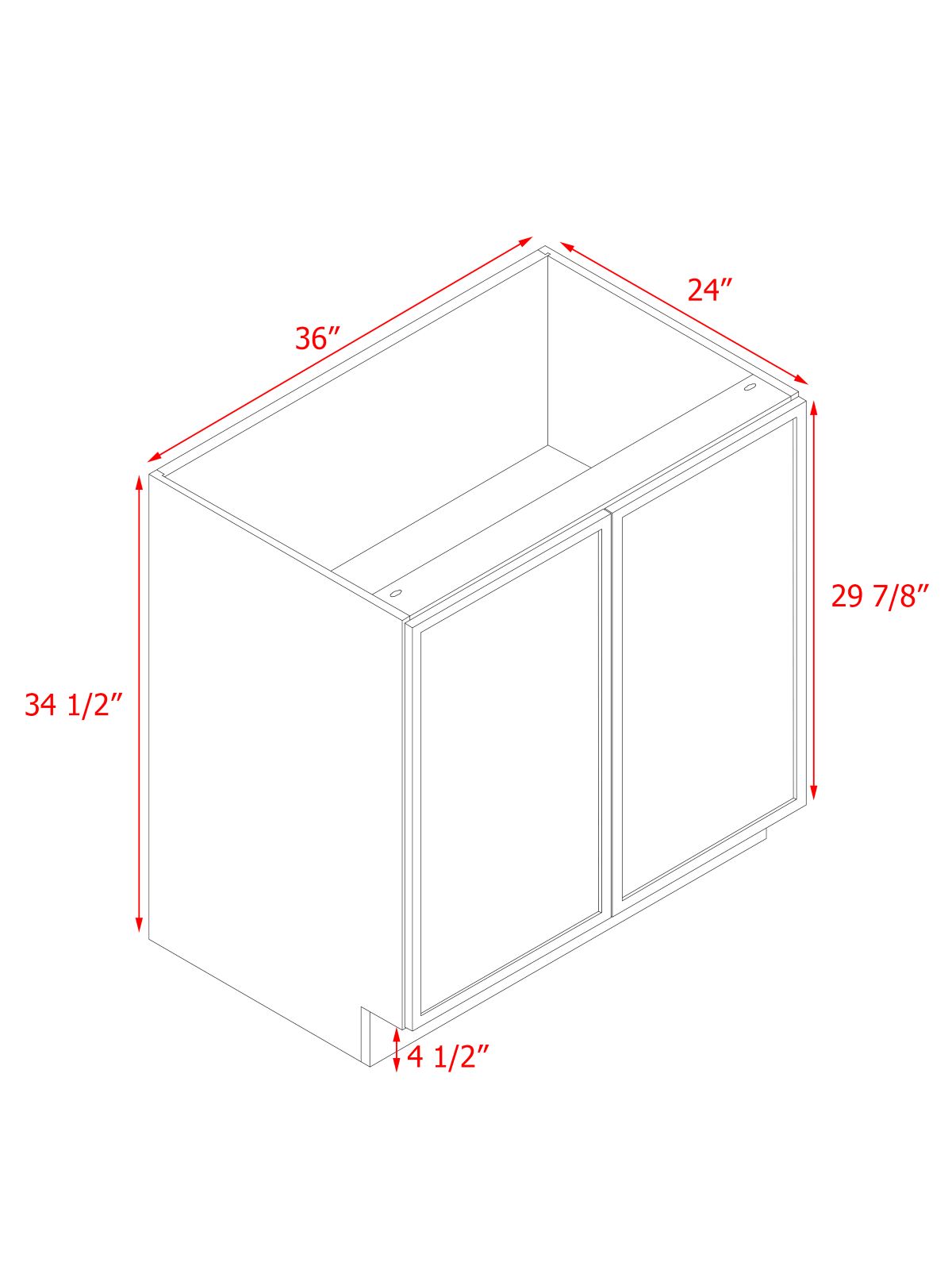 Slim White Shaker - 36"W Full-Height Door Base Cabinet 2-Doors 1-Adjustable Shelf