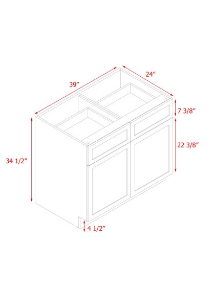 White Shaker - 39"W Standard Base Cabinet 2-Doors 2-Drawers 1-Adjustable Shelf