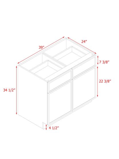 Slim White Shaker - 39"W Standard Base Cabinet 2-Doors 2-Drawers 1-Adjustable Shelf