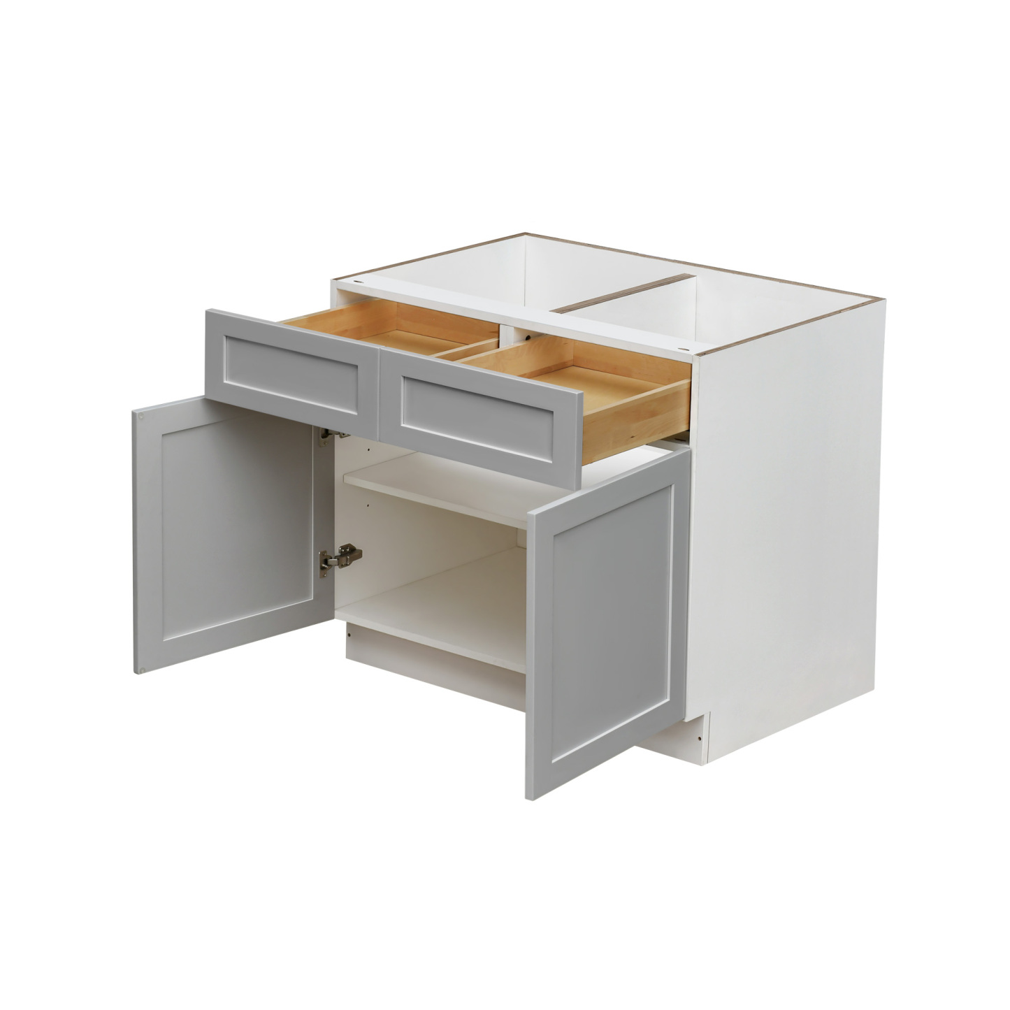 White Box Gray Shaker - 39"W Standard Base Cabinet 2-Doors 2-Drawers 1-Adjustable Shelf