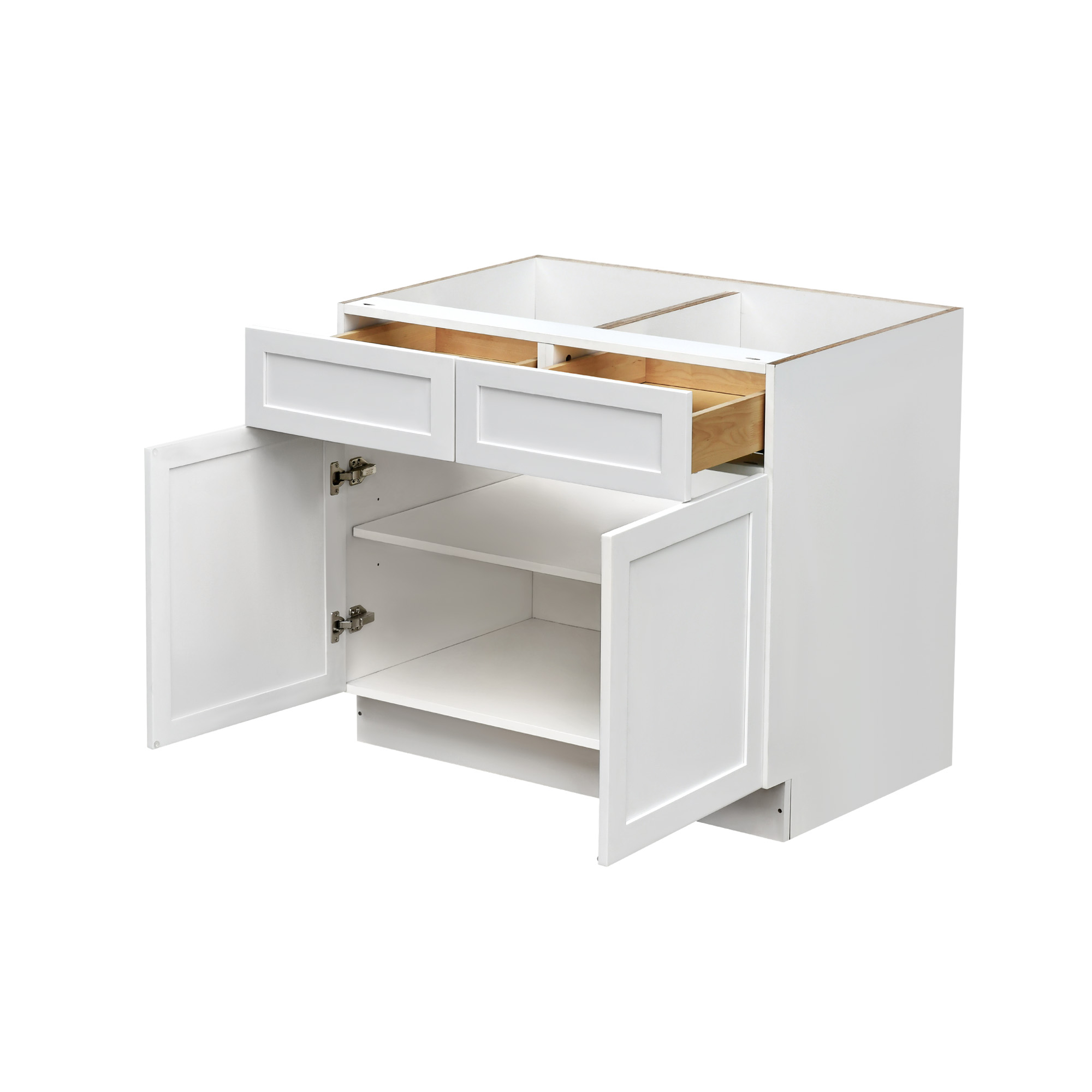 White Shaker - 39"W Standard Base Cabinet 2-Doors 2-Drawers 1-Adjustable Shelf