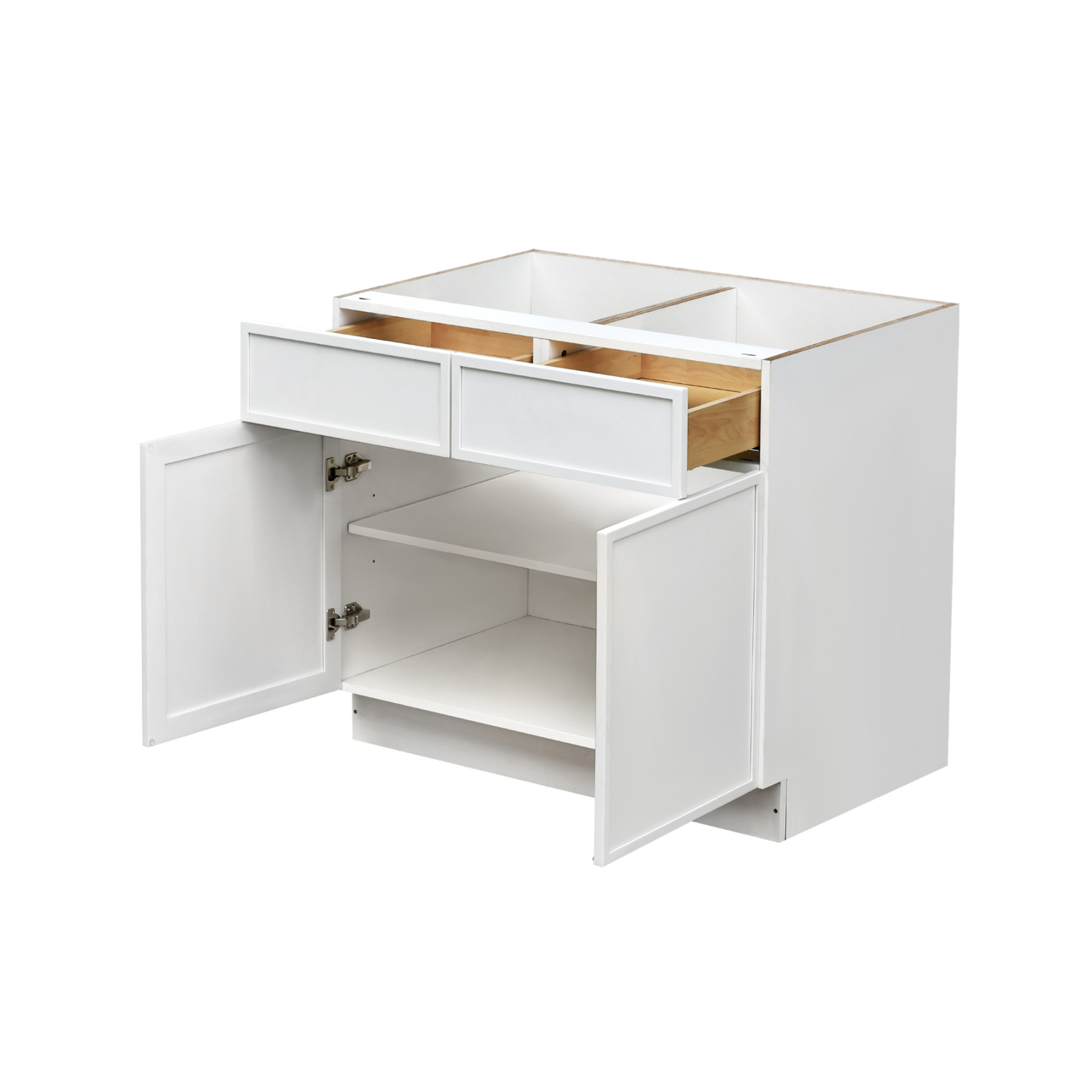 Slim White Shaker - 39"W Standard Base Cabinet 2-Doors 2-Drawers 1-Adjustable Shelf