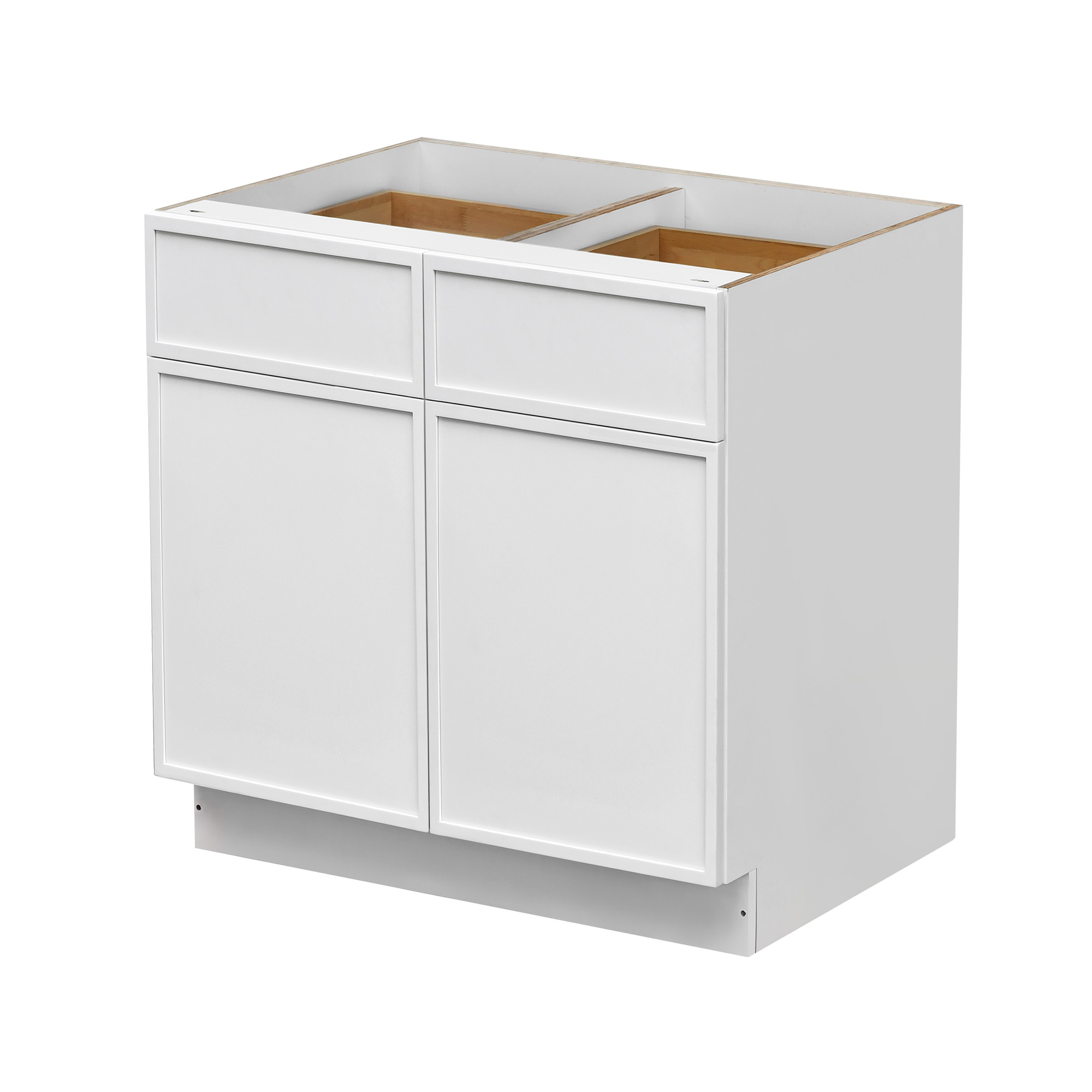 Slim White Shaker - 39"W Standard Base Cabinet 2-Doors 2-Drawers 1-Adjustable Shelf