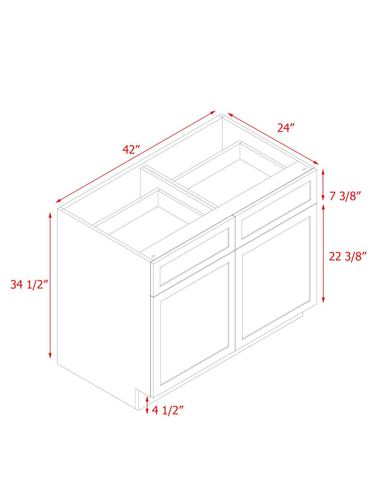 White Shaker - 42"W Standard Base Cabinet 2-Doors 2-Drawers 1-Adjustable Shelf