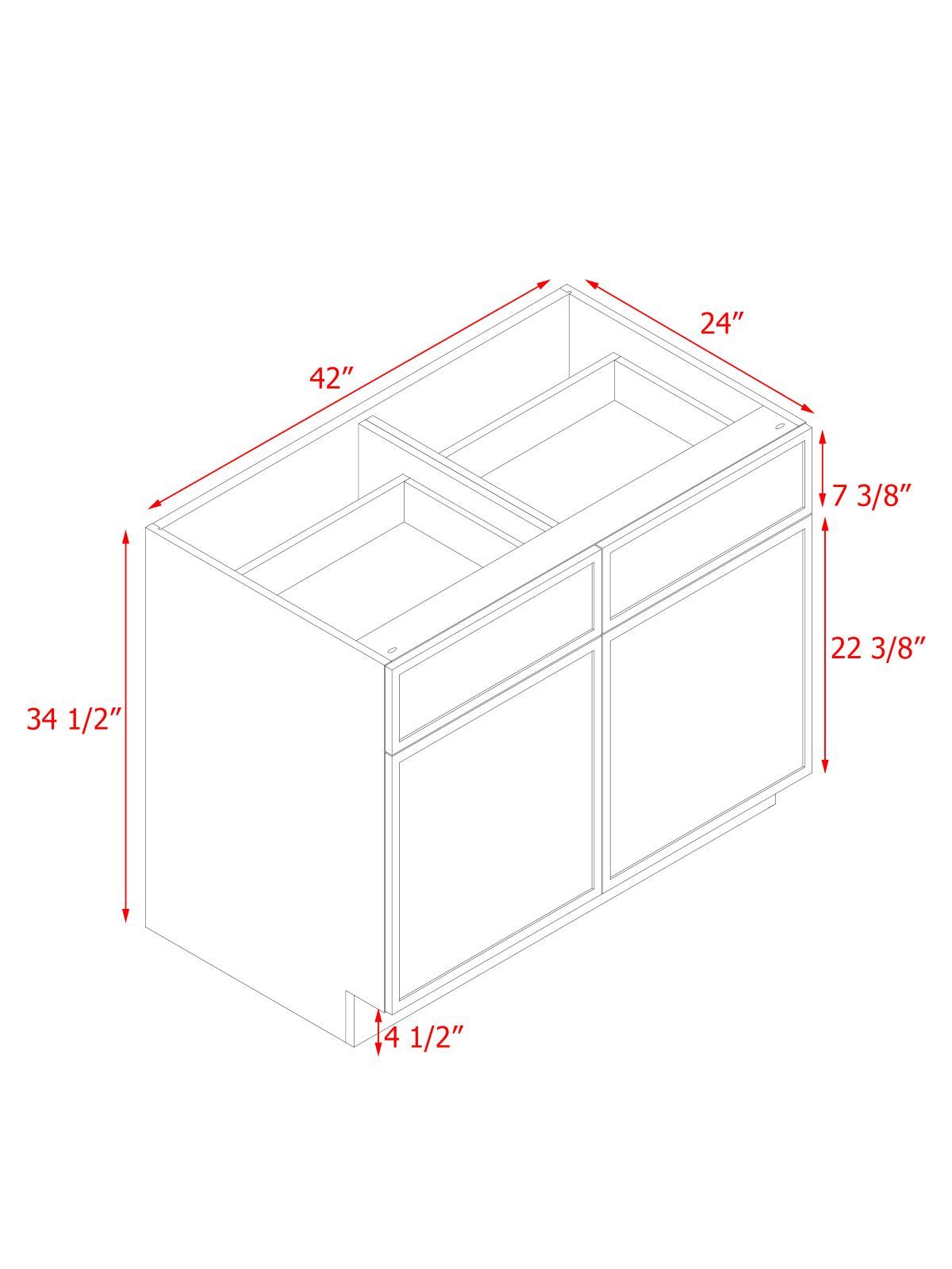 White Box Gray Slim - 42"W Standard Base Cabinet 2-Doors 2-Drawers 1-Adjustable Shelf
