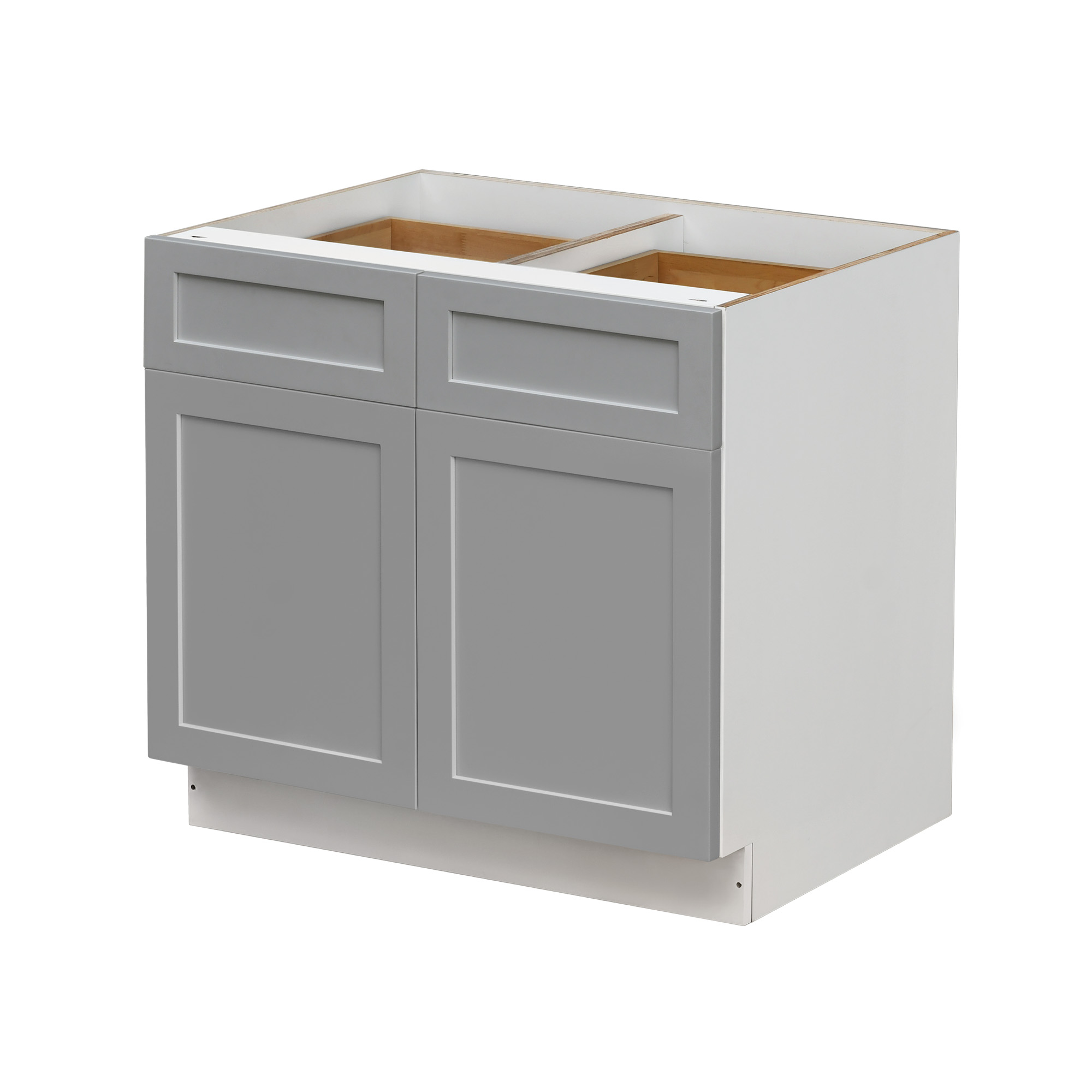 White Box Gray Shaker - 42"W Standard Base Cabinet 2-Doors 2-Drawers 1-Adjustable Shelf
