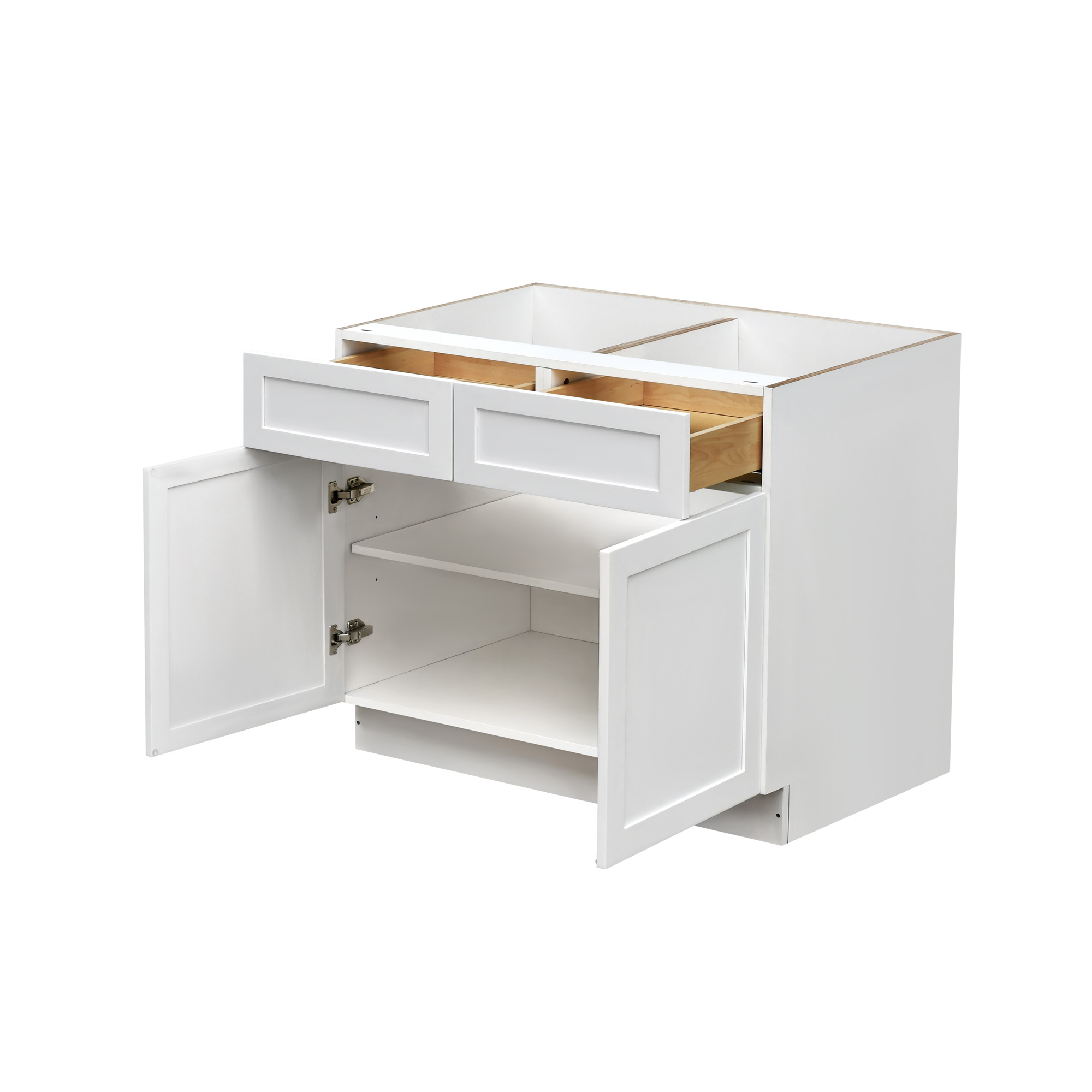 White Shaker - 42"W Standard Base Cabinet 2-Doors 2-Drawers 1-Adjustable Shelf