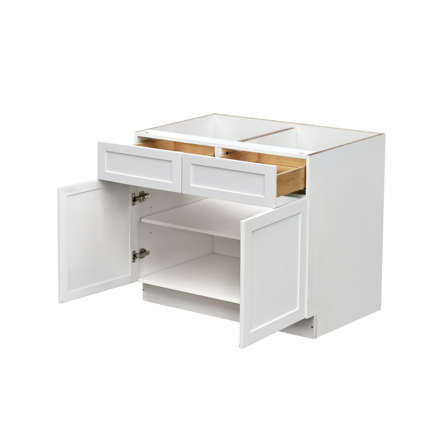 White Shaker - 42"W Standard Base Cabinet 2-Doors 2-Drawers 1-Adjustable Shelf