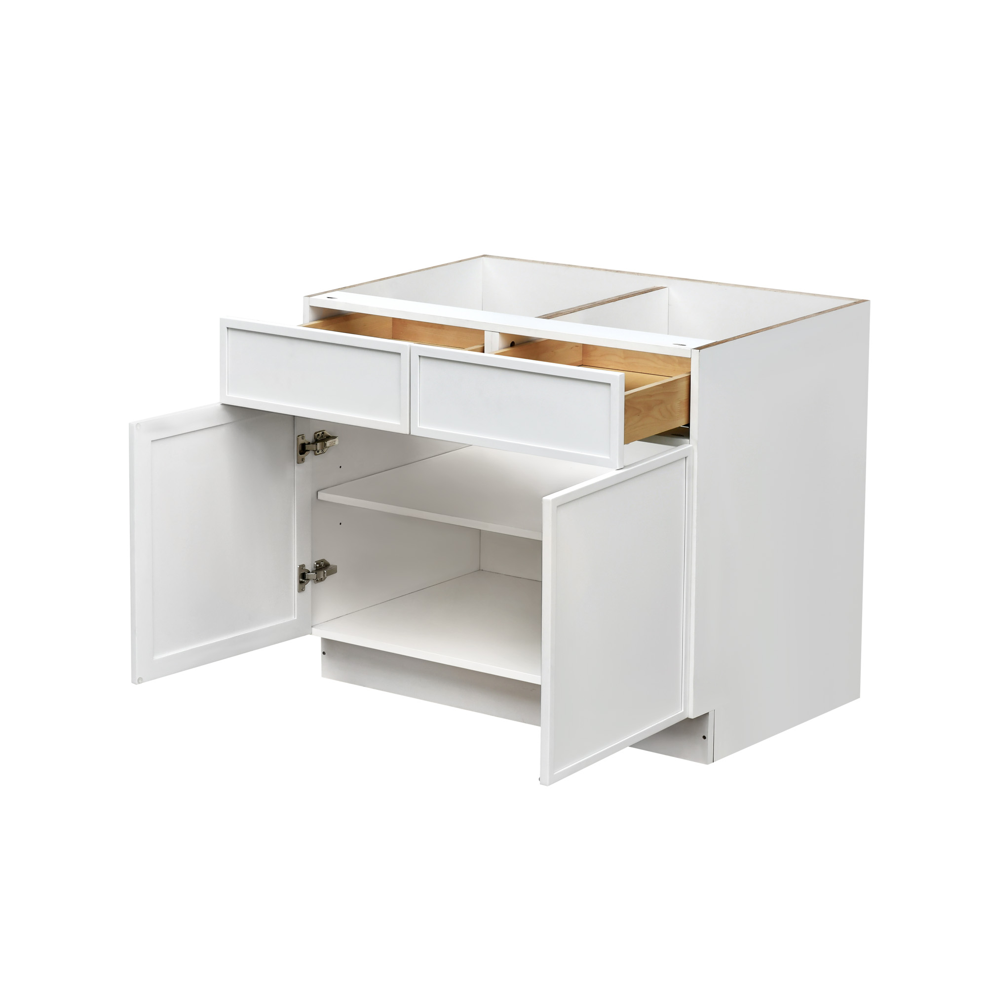 Slim White Shaker - 42"W Standard Base Cabinet 2-Doors 2-Drawers 1-Adjustable Shelf