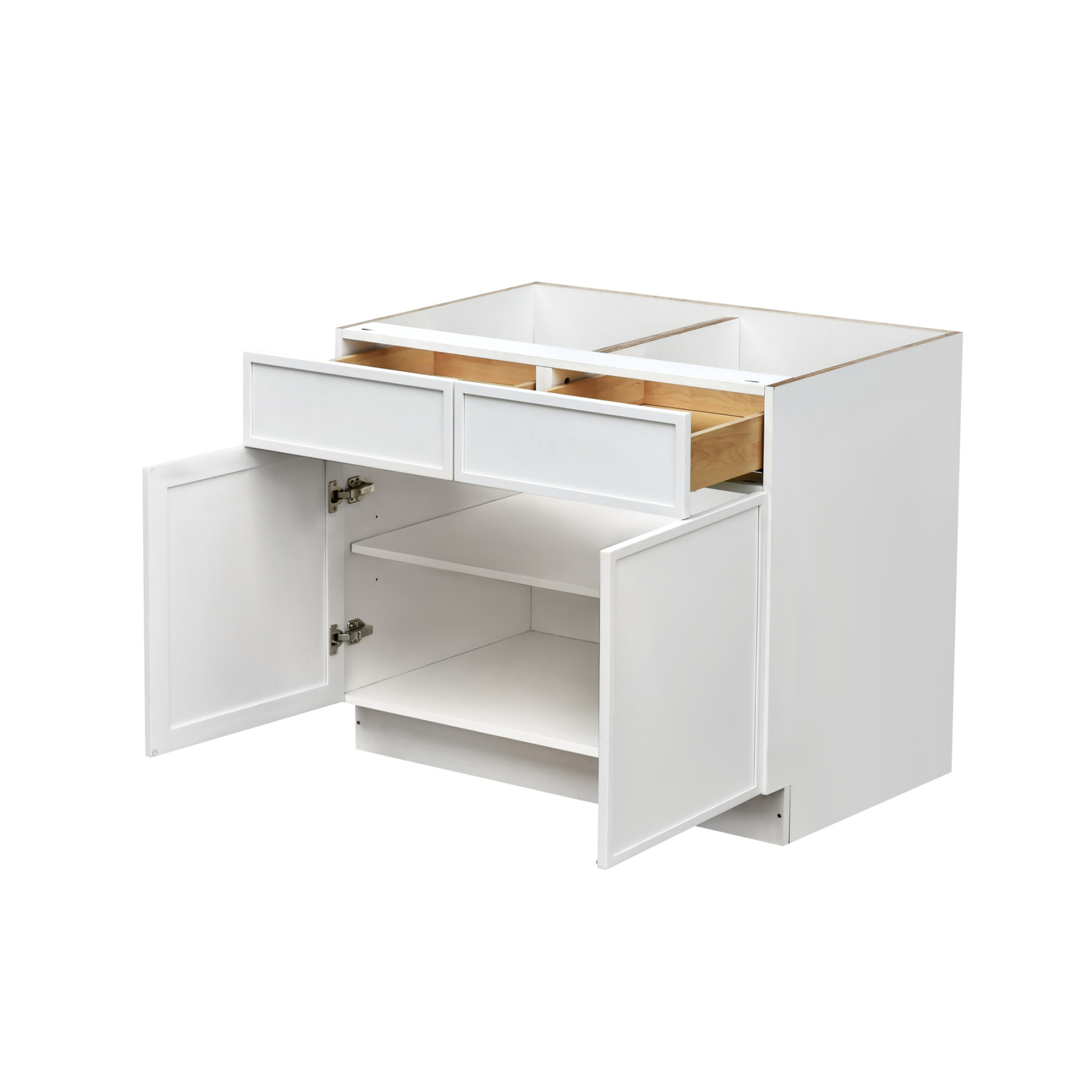 Slim White Shaker - 42"W Standard Base Cabinet 2-Doors 2-Drawers 1-Adjustable Shelf