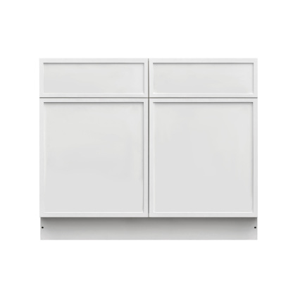 Slim White Shaker - 42"W Standard Base Cabinet 2-Doors 2-Drawers 1-Adjustable Shelf