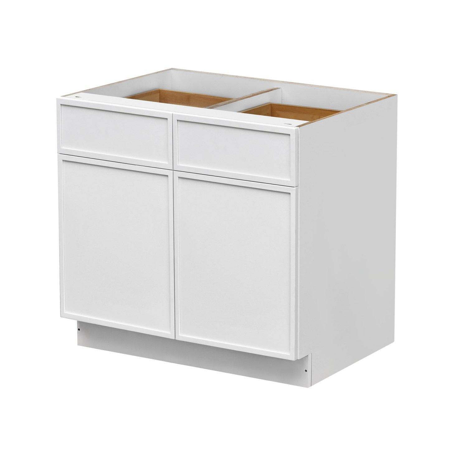 Slim White Shaker - 42"W Standard Base Cabinet 2-Doors 2-Drawers 1-Adjustable Shelf