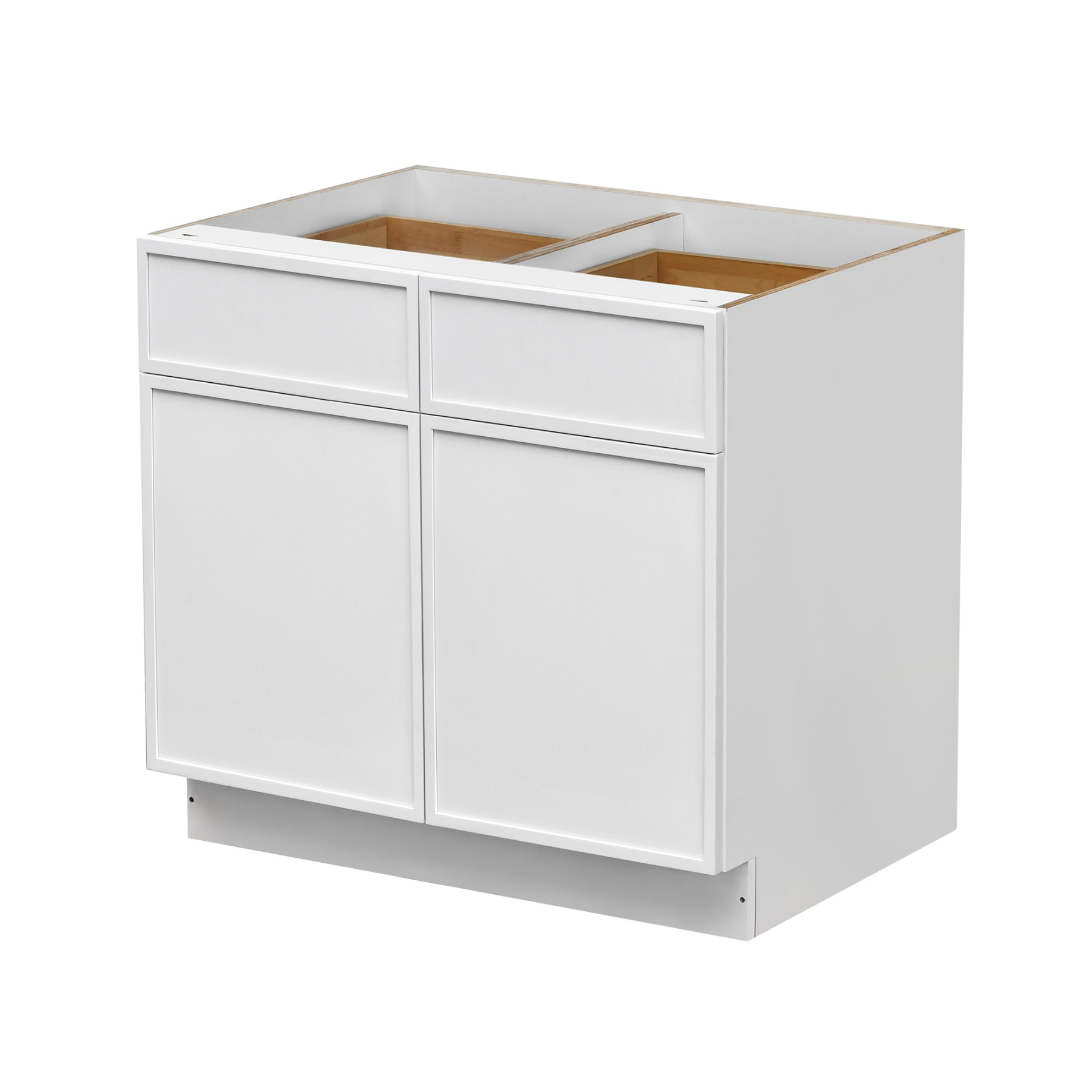 Slim White Shaker - 42"W Standard Base Cabinet 2-Doors 2-Drawers 1-Adjustable Shelf