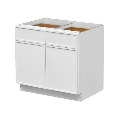 Slim White Shaker - 42"W Standard Base Cabinet 2-Doors 2-Drawers 1-Adjustable Shelf