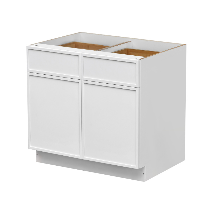 Slim White Shaker - 42"W Standard Base Cabinet 2-Doors 2-Drawers 1-Adjustable Shelf