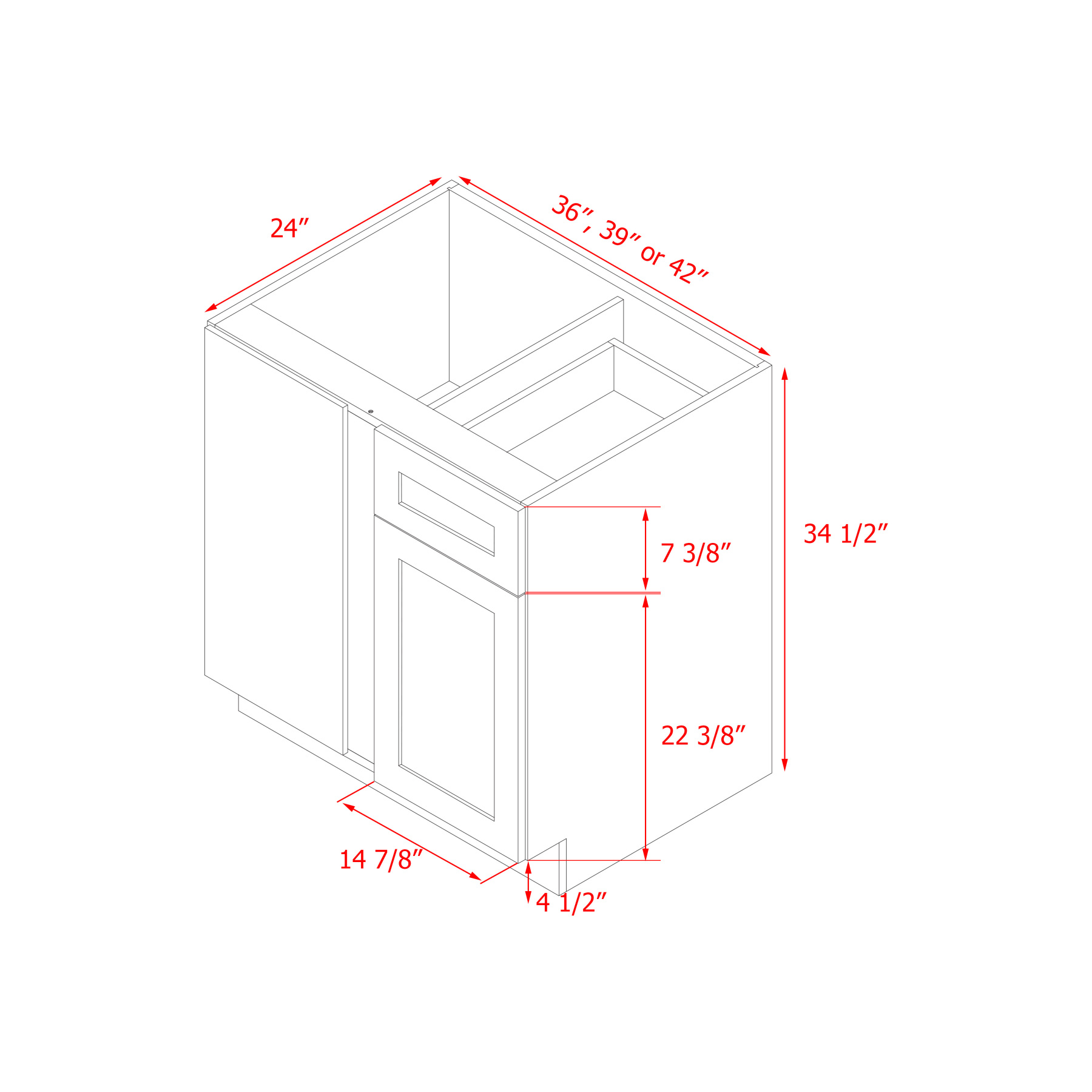 Mallorca Dolphin Gray Shaker - 42"W Base Cabinet