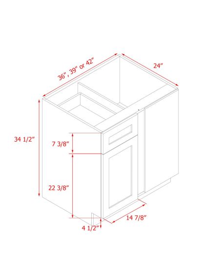 White Box Gray Shaker - 42"W Blind Corner Base Cabinet 1-Door 1-Drawer 1-Adjustable Shelf