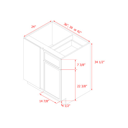 Shady Slim Oak Shaker - 42"W Blind Corner Base Cabinet