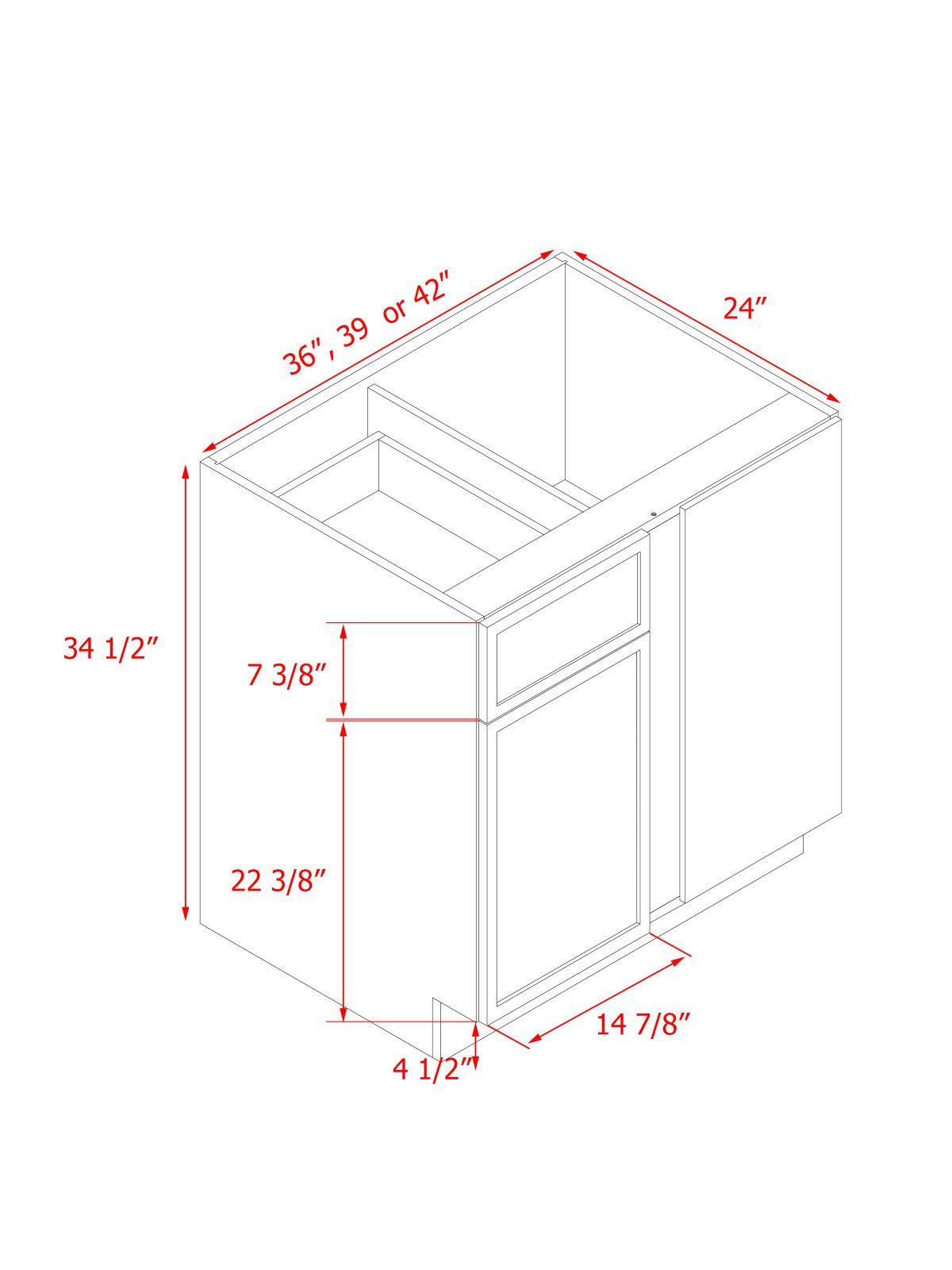 Natural Box Oak Slim - 42"W Blind Corner Base Cabinet 1-Door 1-Drawer 1-Adjustable Shelf