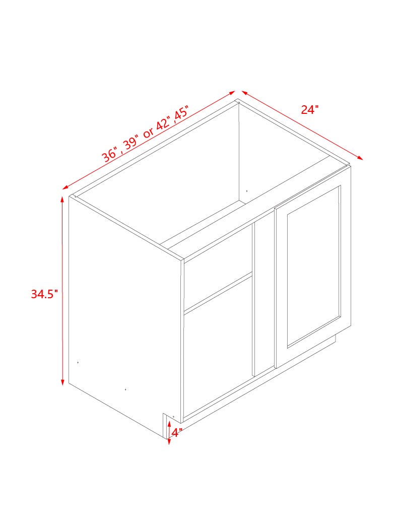 White Box Gray Shaker - 42"W Blind Corner Base Cabinet 1-Door 1-Adjustable Shelf