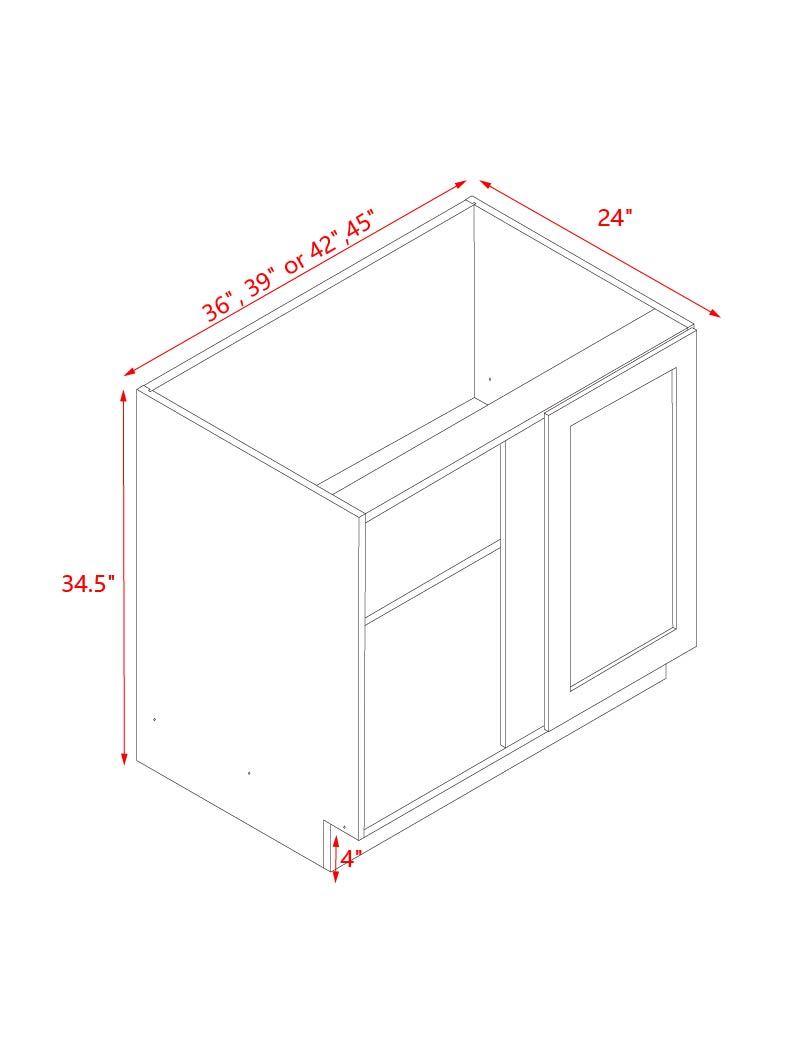 White Box Gray Shaker - 42"W Blind Corner Base Cabinet 1-Door 1-Adjustable Shelf