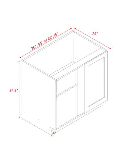 White Box Gray Shaker - 42"W Blind Corner Base Cabinet 1-Door 1-Adjustable Shelf