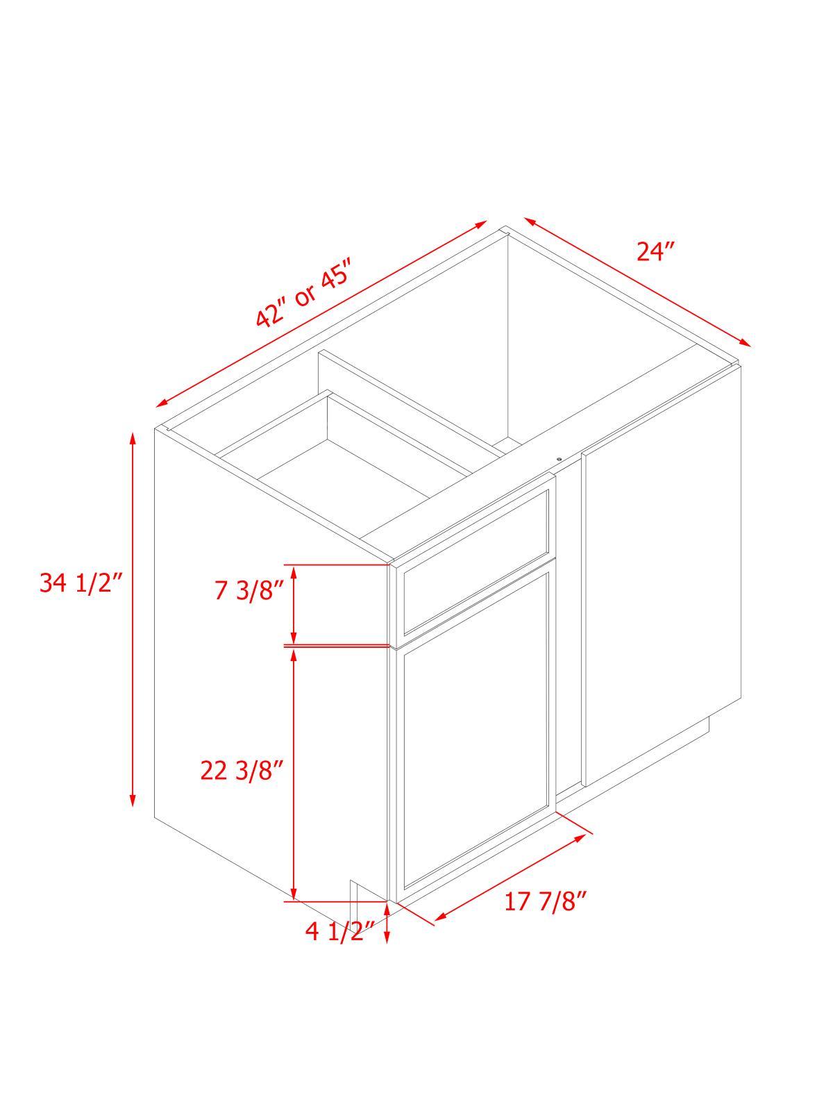 Natural Box Oak Slim - 45"W Blind Corner Base Cabinet 1-Door 1-Drawer 1-Adjustable Shelf