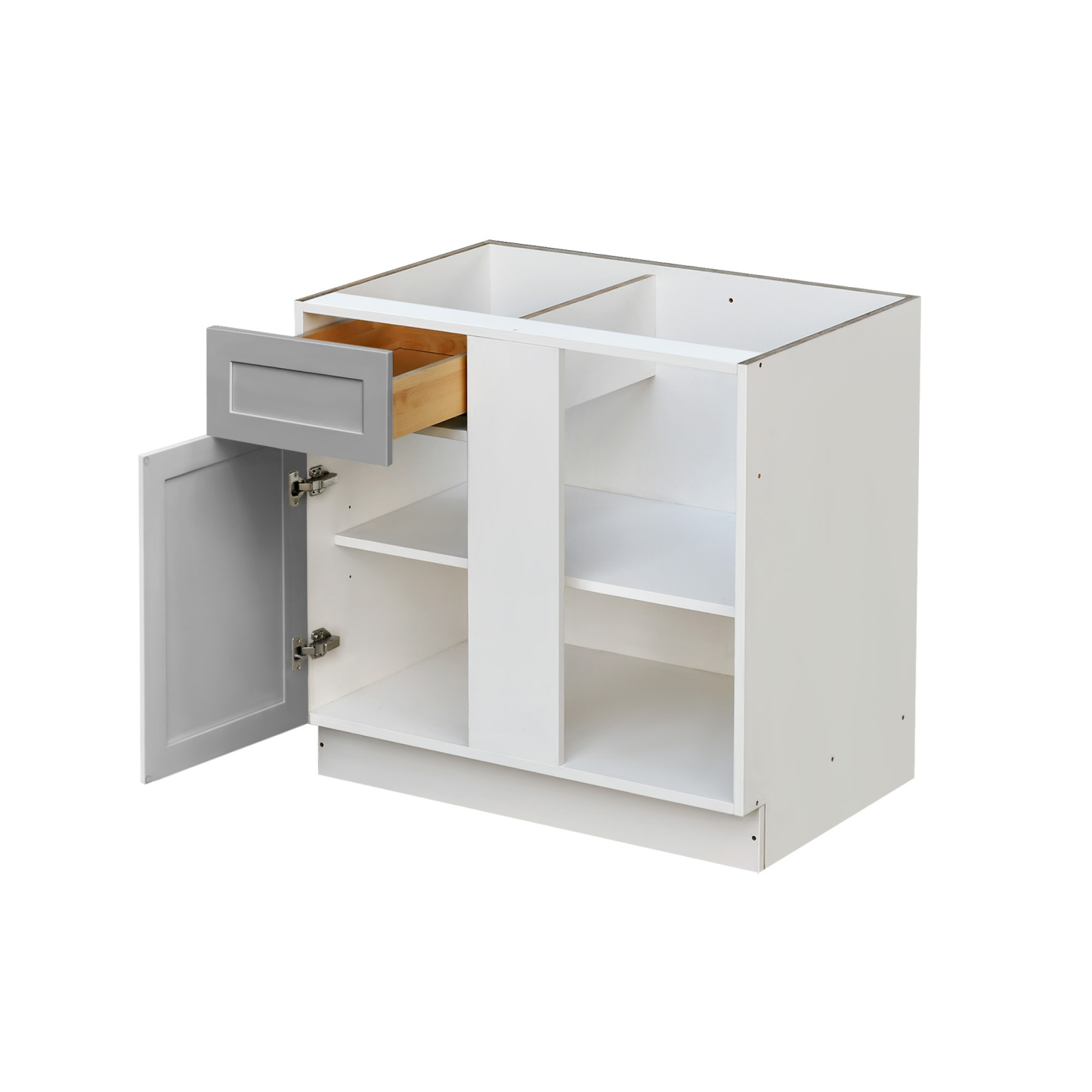White Box Gray Shaker - 42"W Blind Corner Base Cabinet 1-Door 1-Drawer 1-Adjustable Shelf