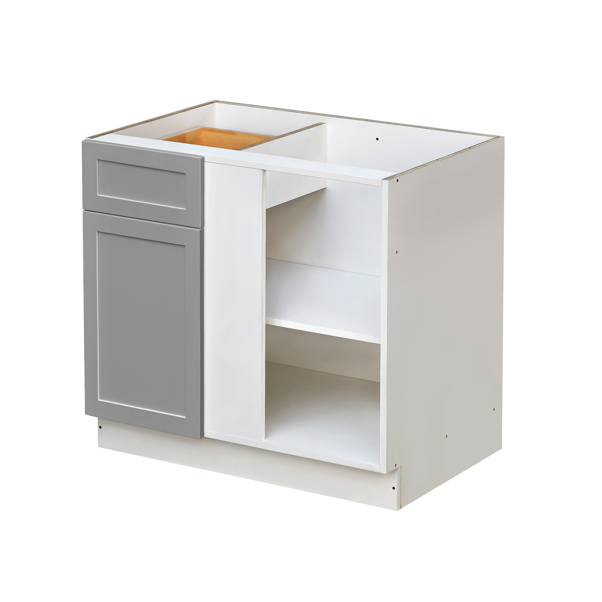 White Box Gray Shaker - 42"W Blind Corner Base Cabinet 1-Door 1-Drawer 1-Adjustable Shelf