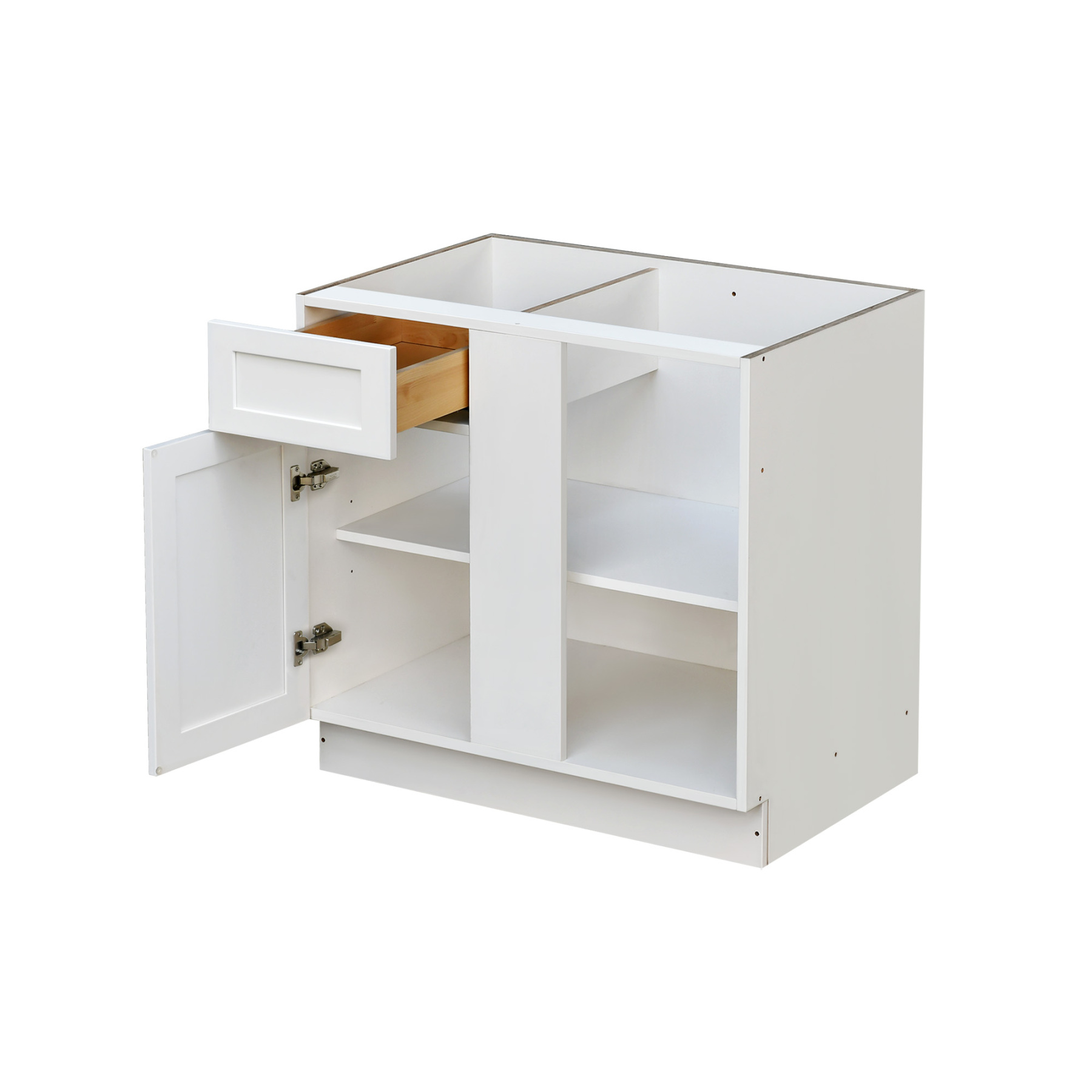 White Shaker - 42"W Blind Corner Base Cabinet 1-Door 1-Drawer 1-Adjustable Shelf