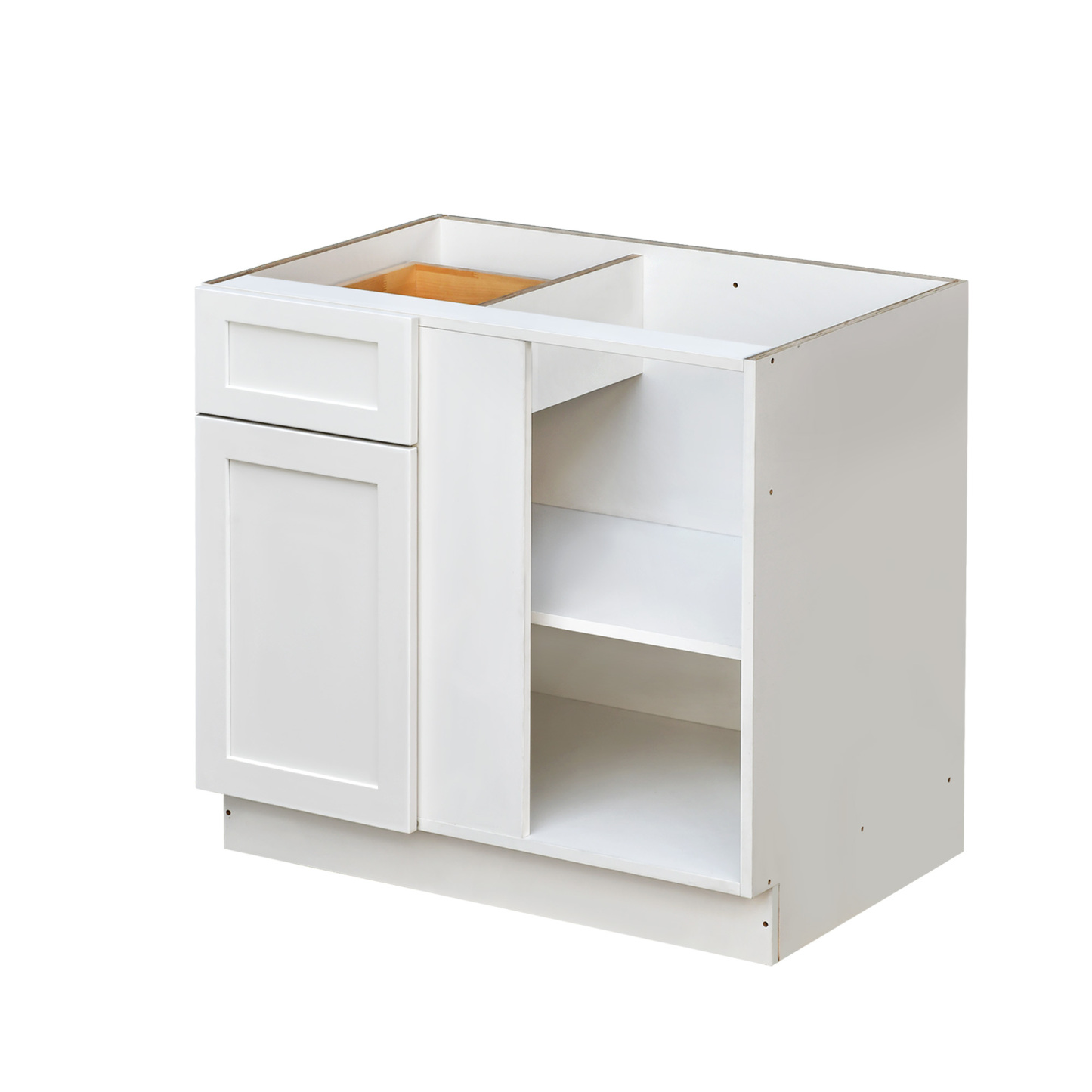 White Shaker - 42"W Blind Corner Base Cabinet 1-Door 1-Drawer 1-Adjustable Shelf