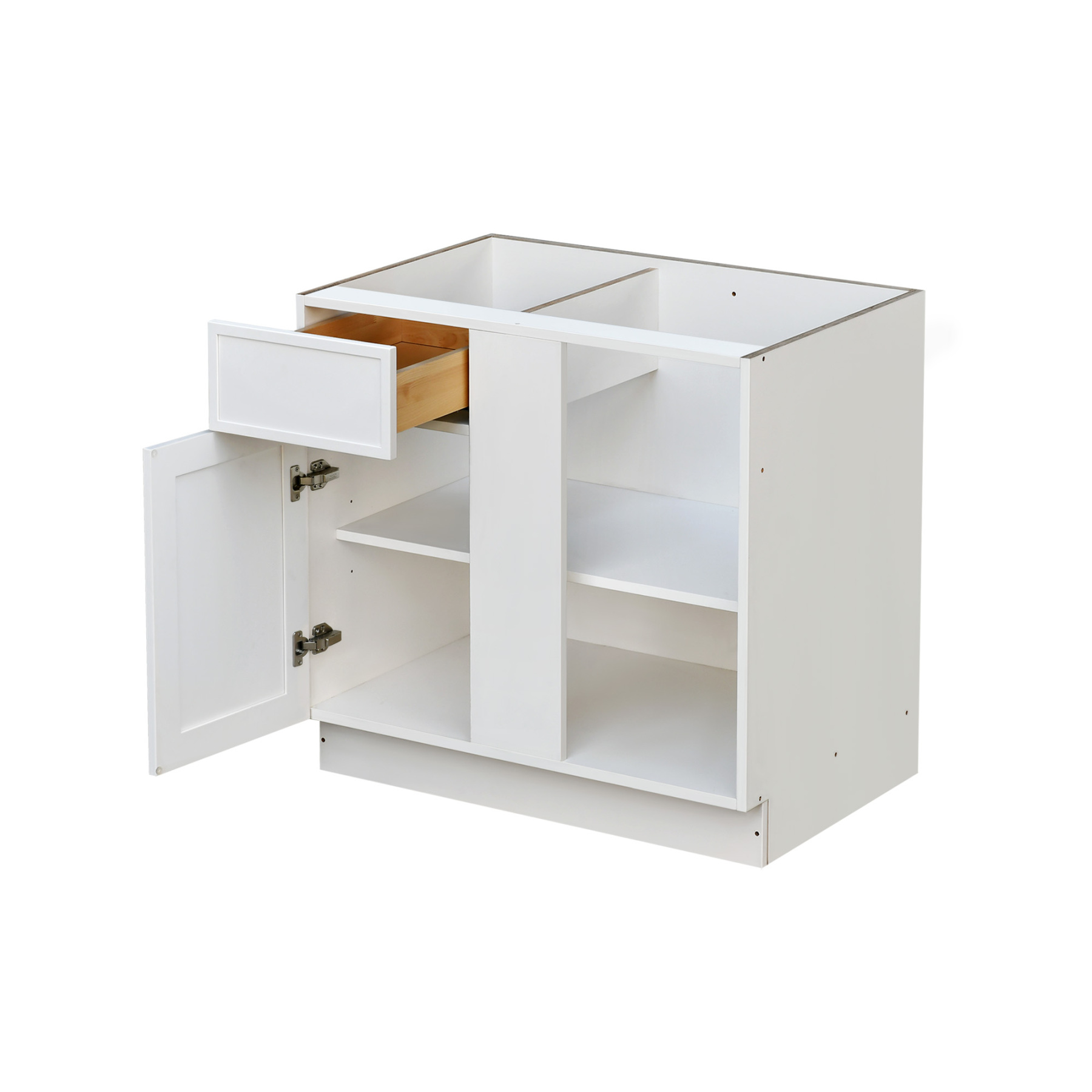 Slim White Shaker - 42"W Blind Corner Base Cabinet 1-Door 1-Drawer 1-Adjustable Shelf