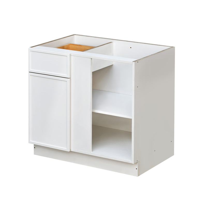 Slim White Shaker - 42"W Blind Corner Base Cabinet 1-Door 1-Drawer 1-Adjustable Shelf