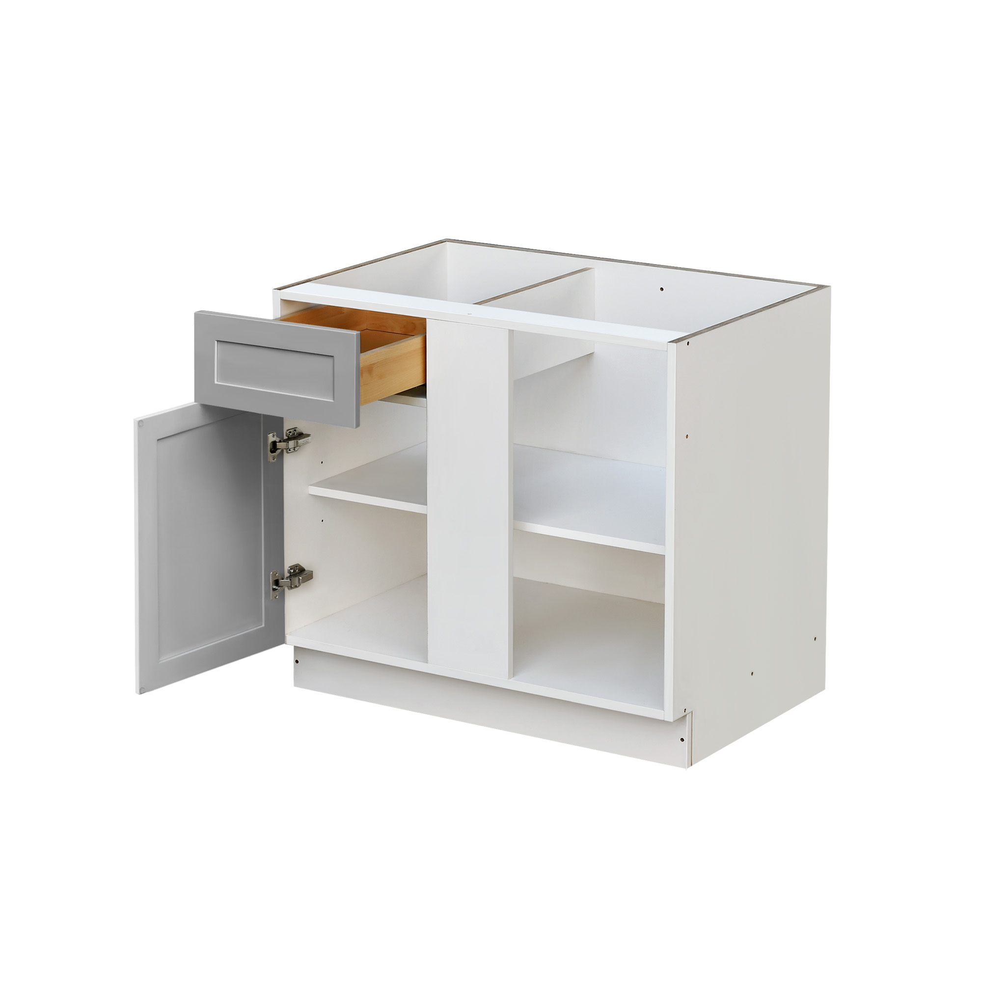 White Box Gray Shaker - 45"W Blind Corner Base Cabinet 1-Door 1-Drawer 1-Adjustable Shelf