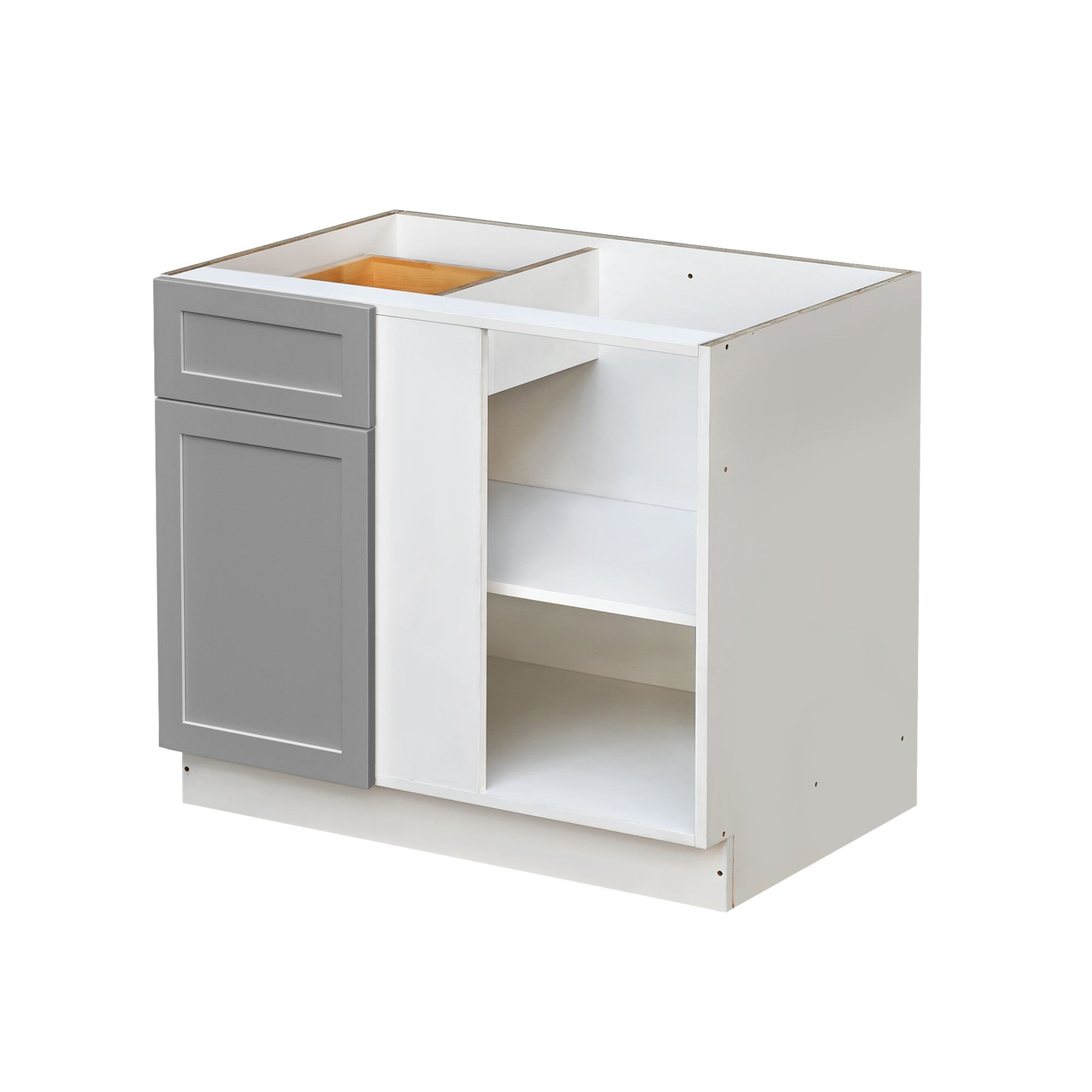 White Box Gray Shaker - 45"W Blind Corner Base Cabinet 1-Door 1-Drawer 1-Adjustable Shelf