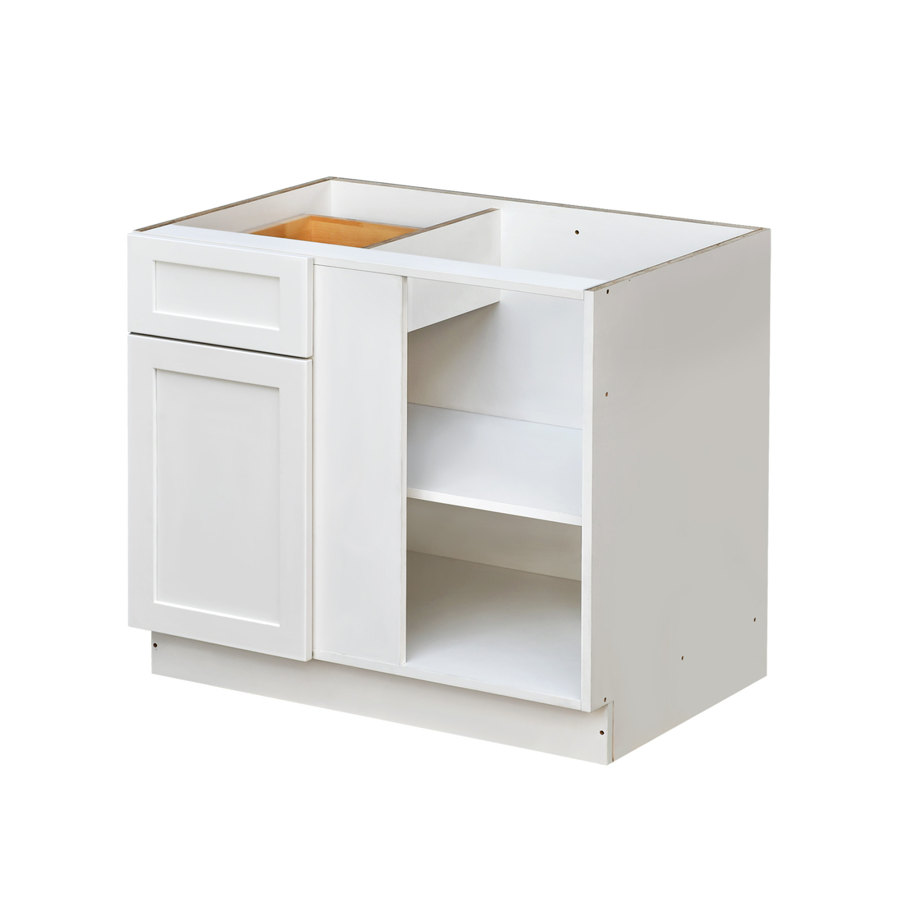 White Shaker - 45"W Blind Corner Base Cabinet 1-Door 1-Drawer 1-Adjustable Shelf