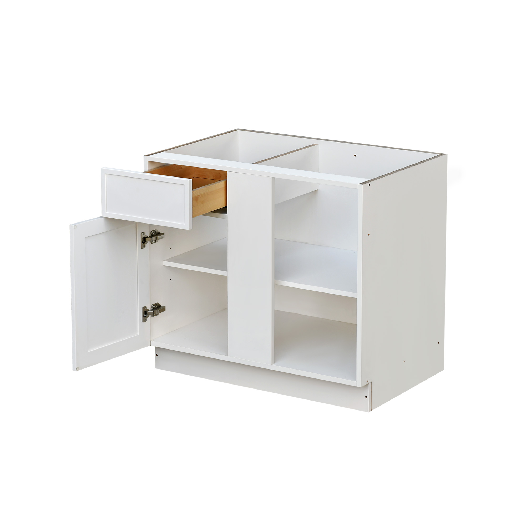 Slim White Shaker - 45"W Blind Corner Base Cabinet 1-Door 1-Drawer 1-Adjustable Shelf