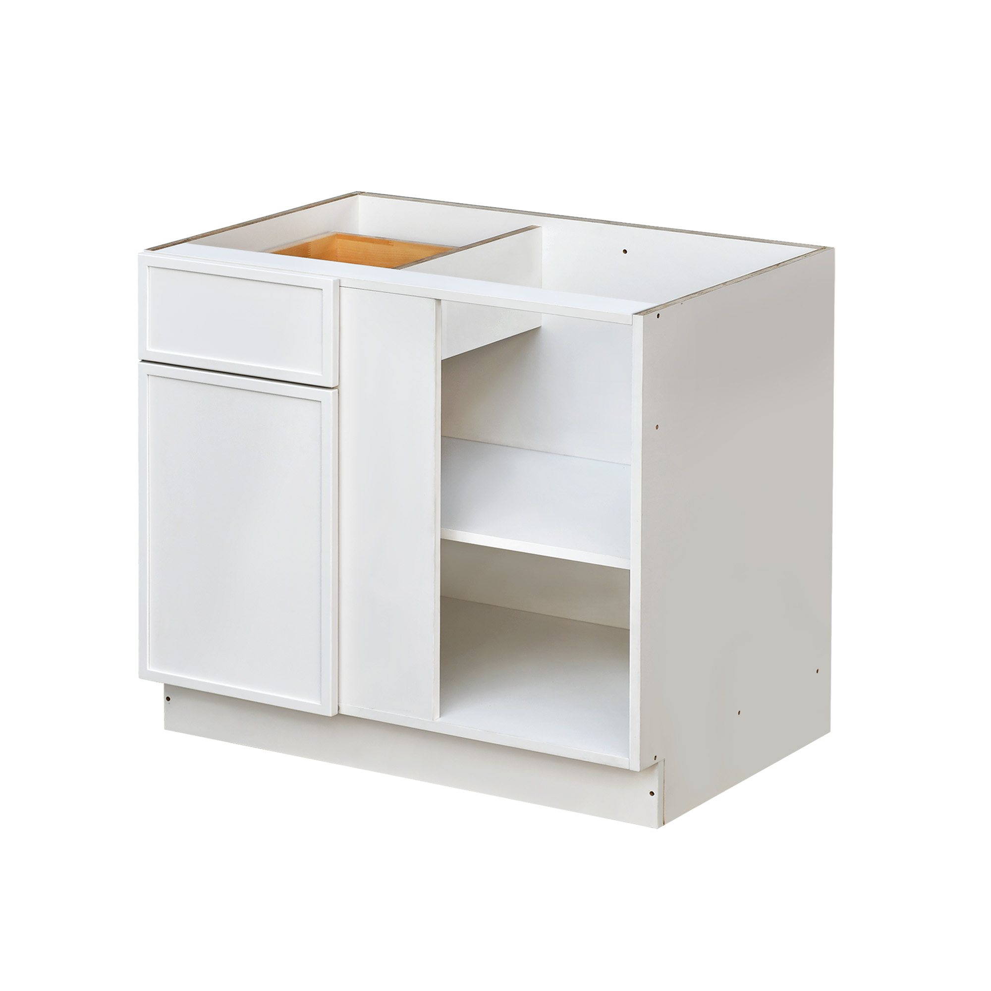 Slim White Shaker - 45"W Blind Corner Base Cabinet 1-Door 1-Drawer 1-Adjustable Shelf