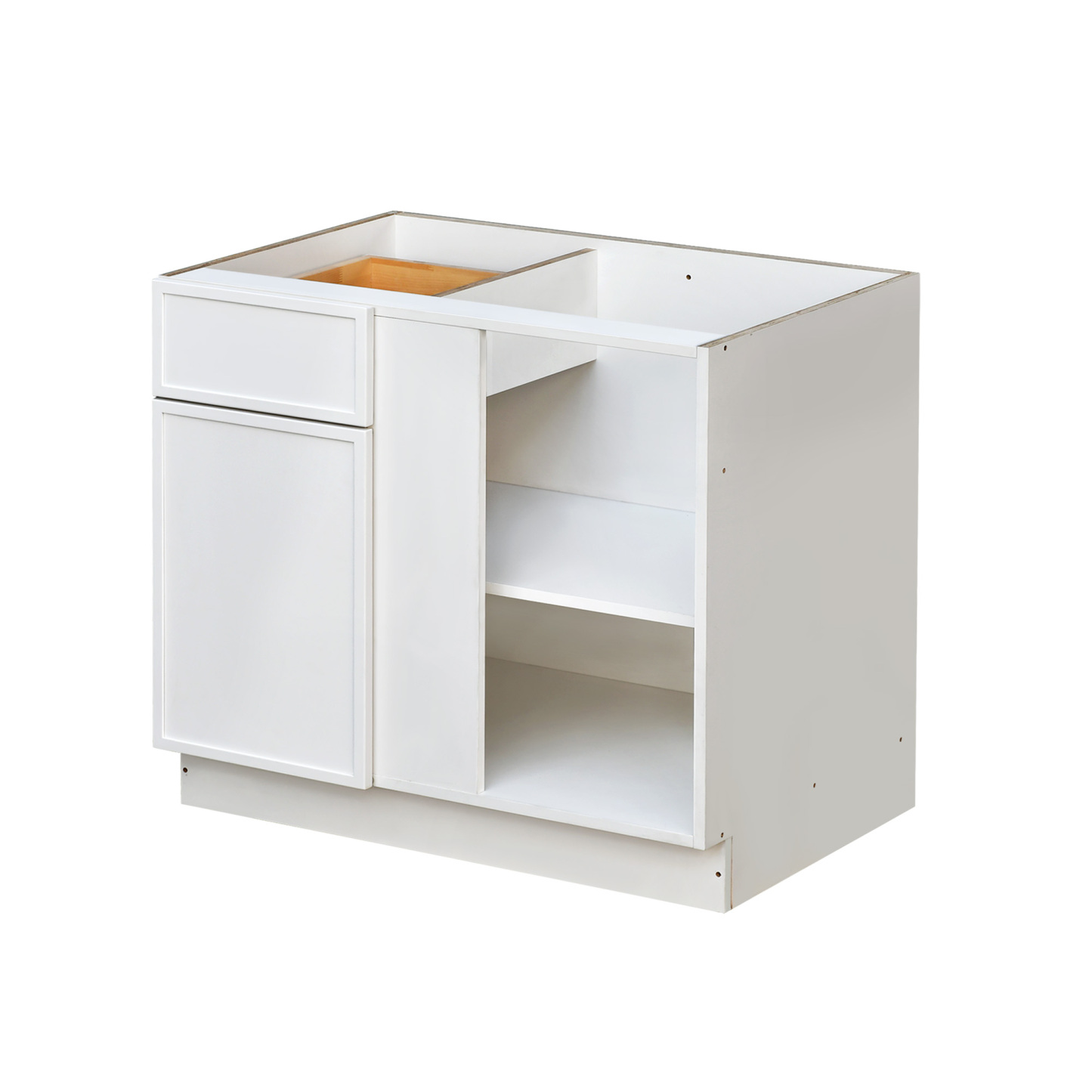 Slim White Shaker - 45"W Blind Corner Base Cabinet 1-Door 1-Drawer 1-Adjustable Shelf