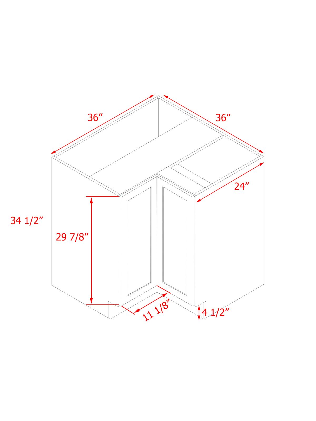 White Shaker - 36"W Base Lazy Susan Cabinet 1-Door 1-Adjustable Shelf