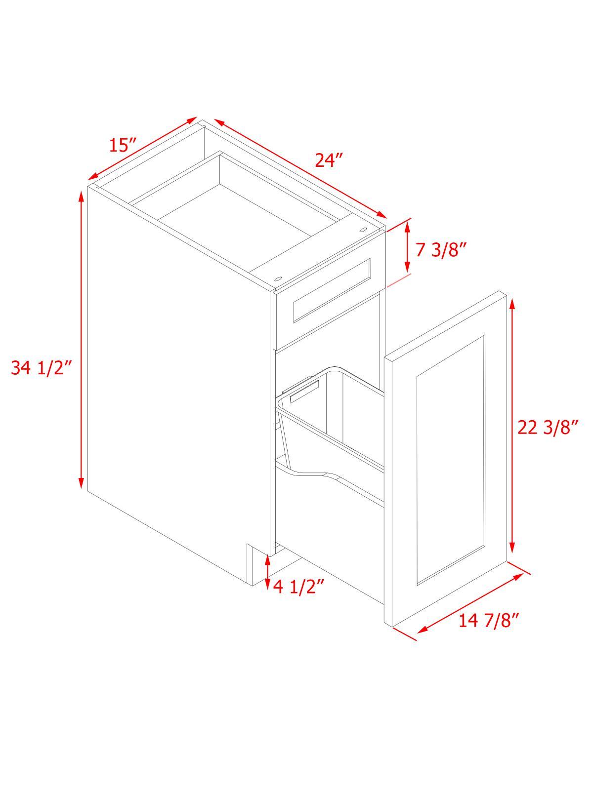 White Shaker - 15"W Trash Can Cabinet 2-Drawers