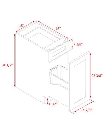 White Shaker - 15"W Trash Can Cabinet 2-Drawers