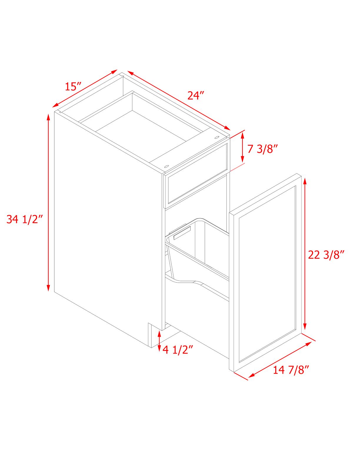 Natural Box Oak Slim - 15"W Trash Can Cabinet 2-Drawers